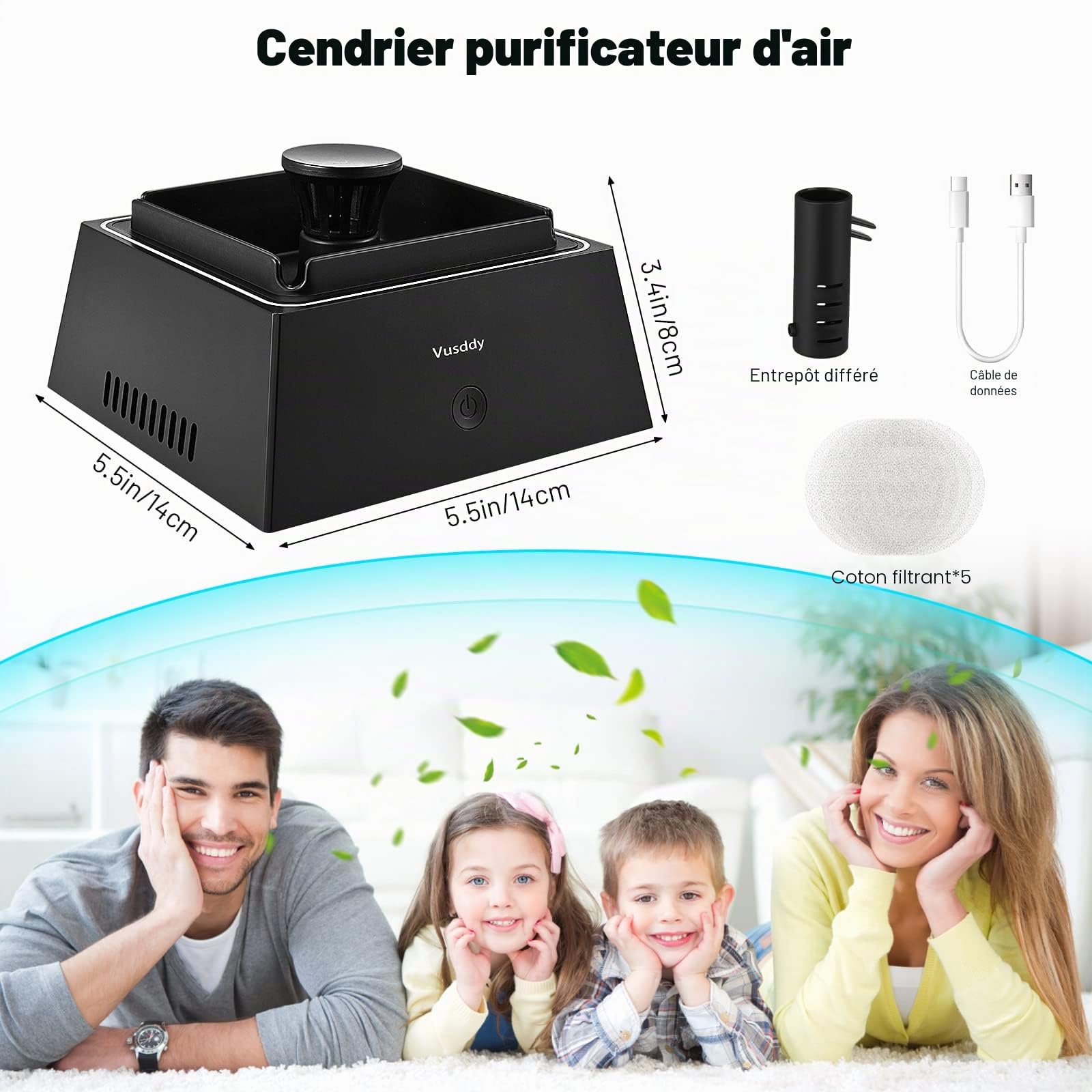Cendrier D'Aspiration Sans Fumée 2 En 1 Avec Purificateur D'Air - Portable Avec Filtre Pour La Maison, Voiture, Bureau - Nettoyeur De Fumée Pour Cigarettes à L'Intérieur