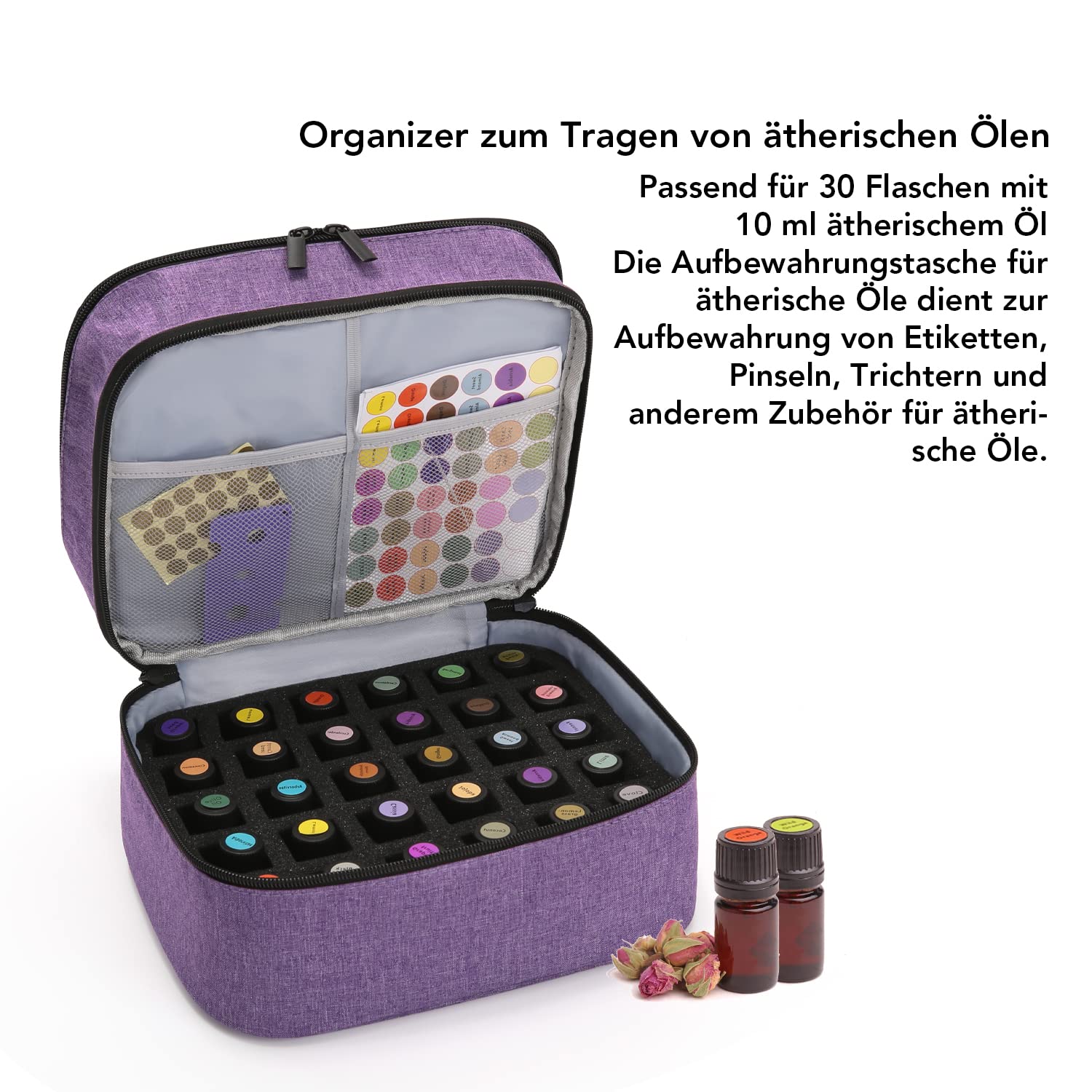 Torba na olejki eteryczne na 30 butelek (5 ml – 15 ml), dwuwarstwowy woreczek na olejki eteryczne, organizer do przechowywania w podróży, torba do przechowywania olejków eterycznych i