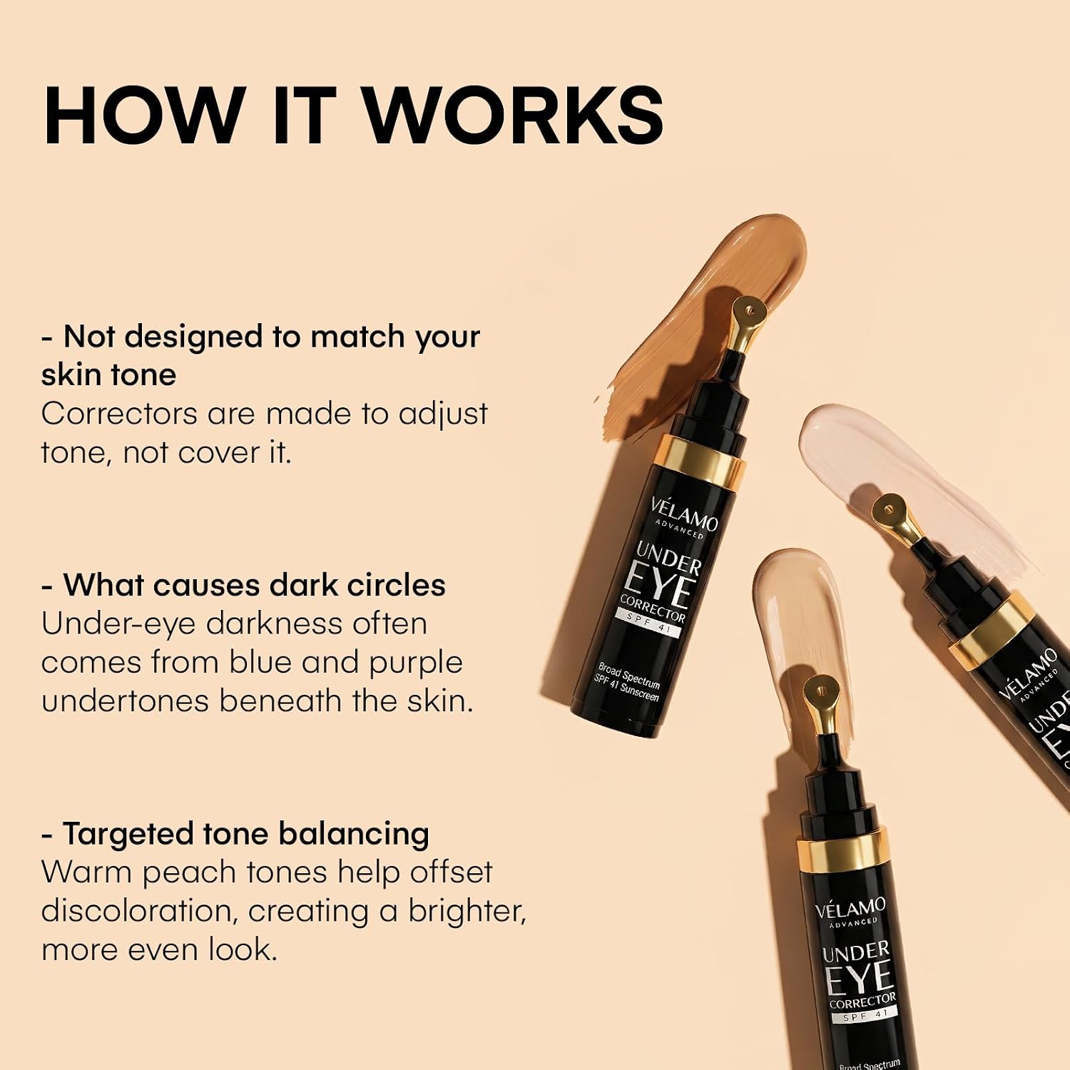 VELAMO ADVANCED Under Eye Corrector SPF 41(Medium): Under Eye Color Corrector for Dark Circles, Fine Lines & Puffiness - Hydrating Anti Aging Eye Cream with Ceramides Complex - 10mL