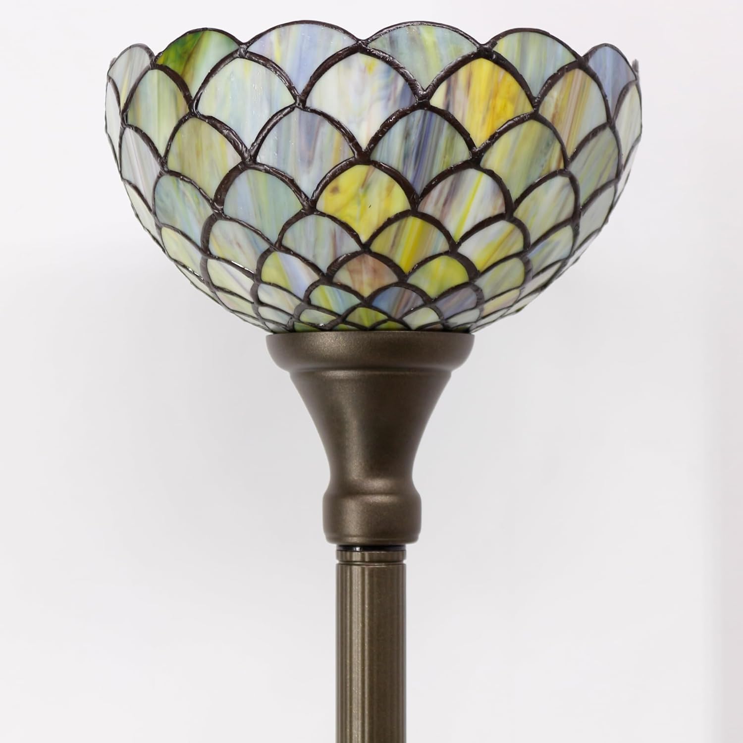 Tiffany Torchiere Floor Lamp Stained Glass Standing Corner Torch Uplight 10X10X72 Inch for Bedroom Living Room Home Office (Brown Fish Scales)