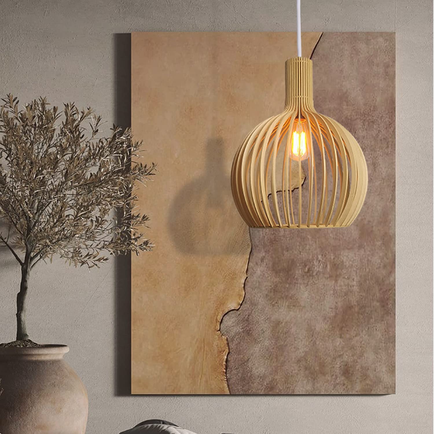 Lustre Suspension Vintage E27 Lustrerie Suspension Luminaire Industrielle Rétro Suspension Bambou Naturel Tressé Rotin Thé Luminaire Hauteur Réglable Lumières Lustre Salle Manger Salon Étude,75cm