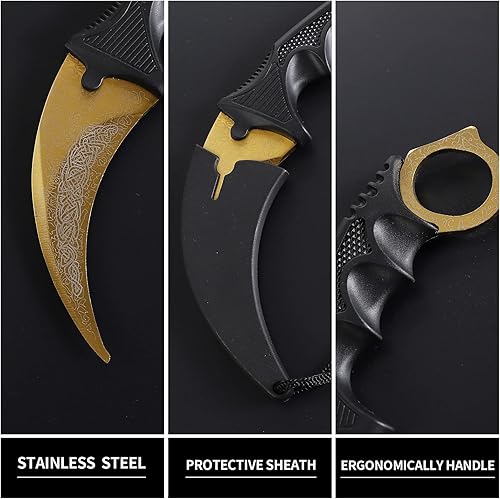 Miniatura 2 de Karambit Cuchillo de hoja fija, herramienta táctica de camping, 2 piezas de acero inoxidable para caza al aire libre con funda y cable, adecuado