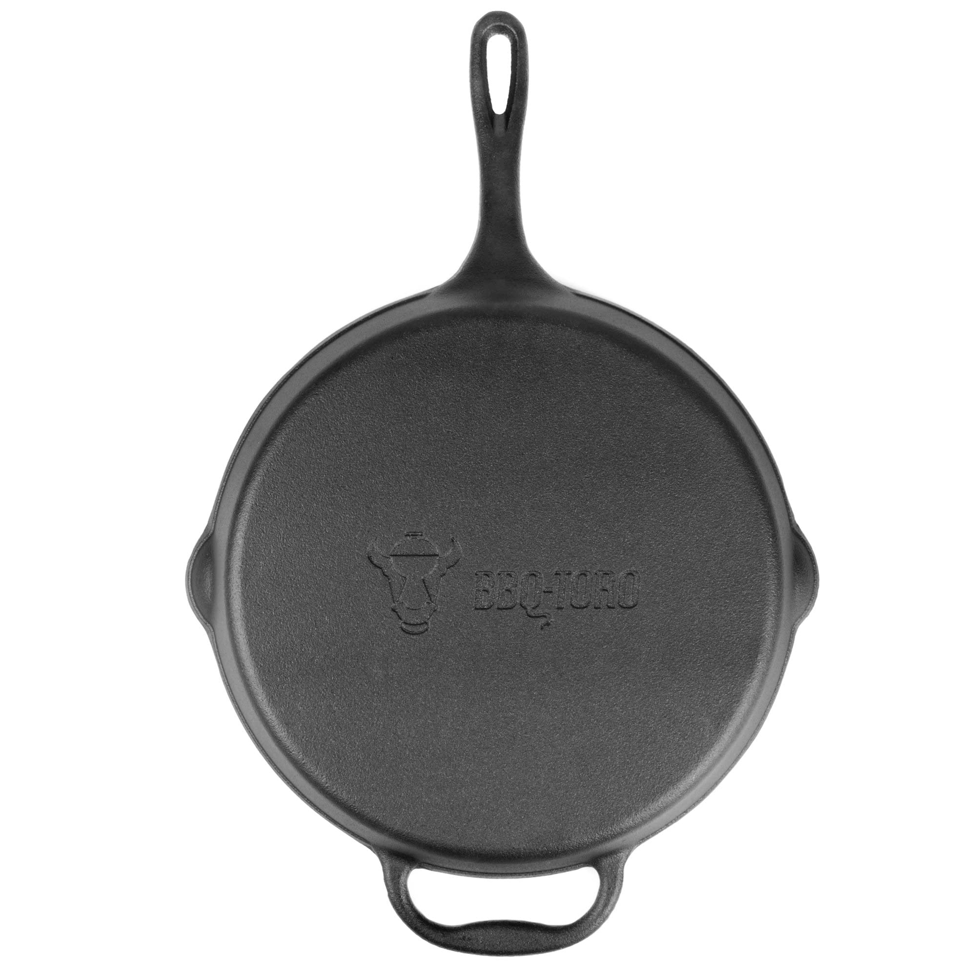 BBQ-TORO Poêle à frire en fonte | Ø 29 cm | Poêle à griller en fonte avec poignée, manche et deux becs verseurs, nervuré | Poêle en fonte, poêle à barbecue, poêle à four, poêle en fonte