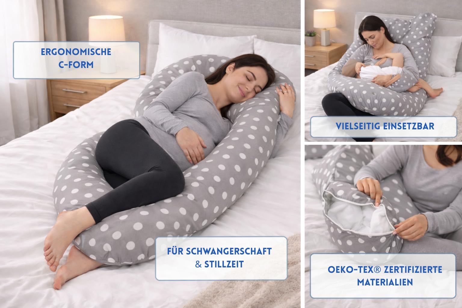 Odolplusz Poduszka ciążowa w kształcie litery C z poszewką | Ergonomiczna poduszka do karmienia i poduszka do spania na boku 120 cm, poszewka nadająca się do prania, podparcie dla pleców, brzucha i