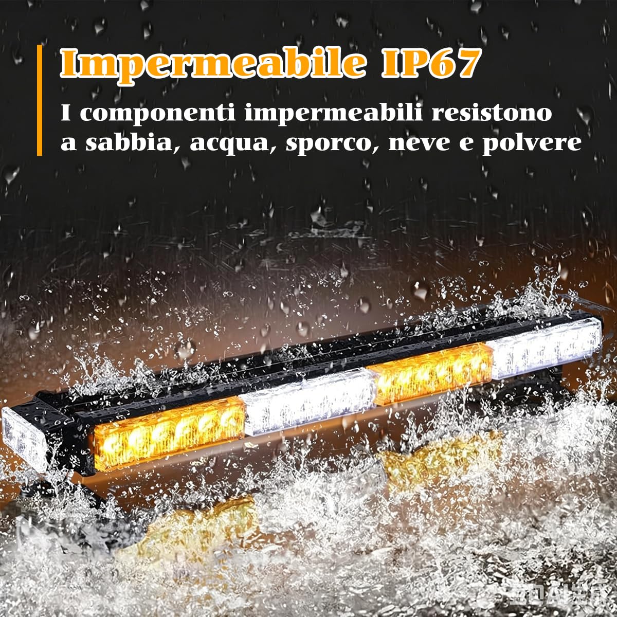 Lampeggiante LED Barra Magnetica 67 cm 54 LED Ambra/Bianco 12V/24V Doppio Lato 7 Modalità Flash IP67 Luce di Emergenza per Camion, Trattori, Spazzaneve e Veicoli Industriali