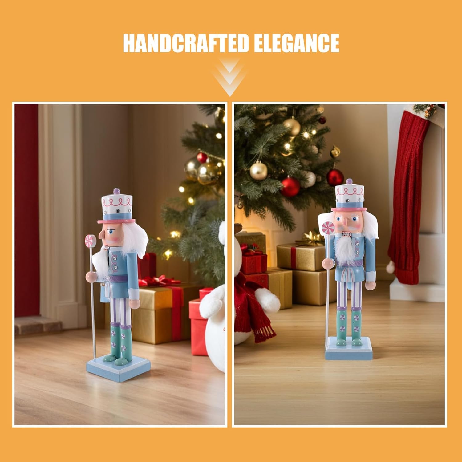 2pcs Wooden Christmas Nutcracker Soldier Figurines - Light Candy Color Nutcracker Decoration - Desktop Ornament for Holiday Party Festival Shelves Decor