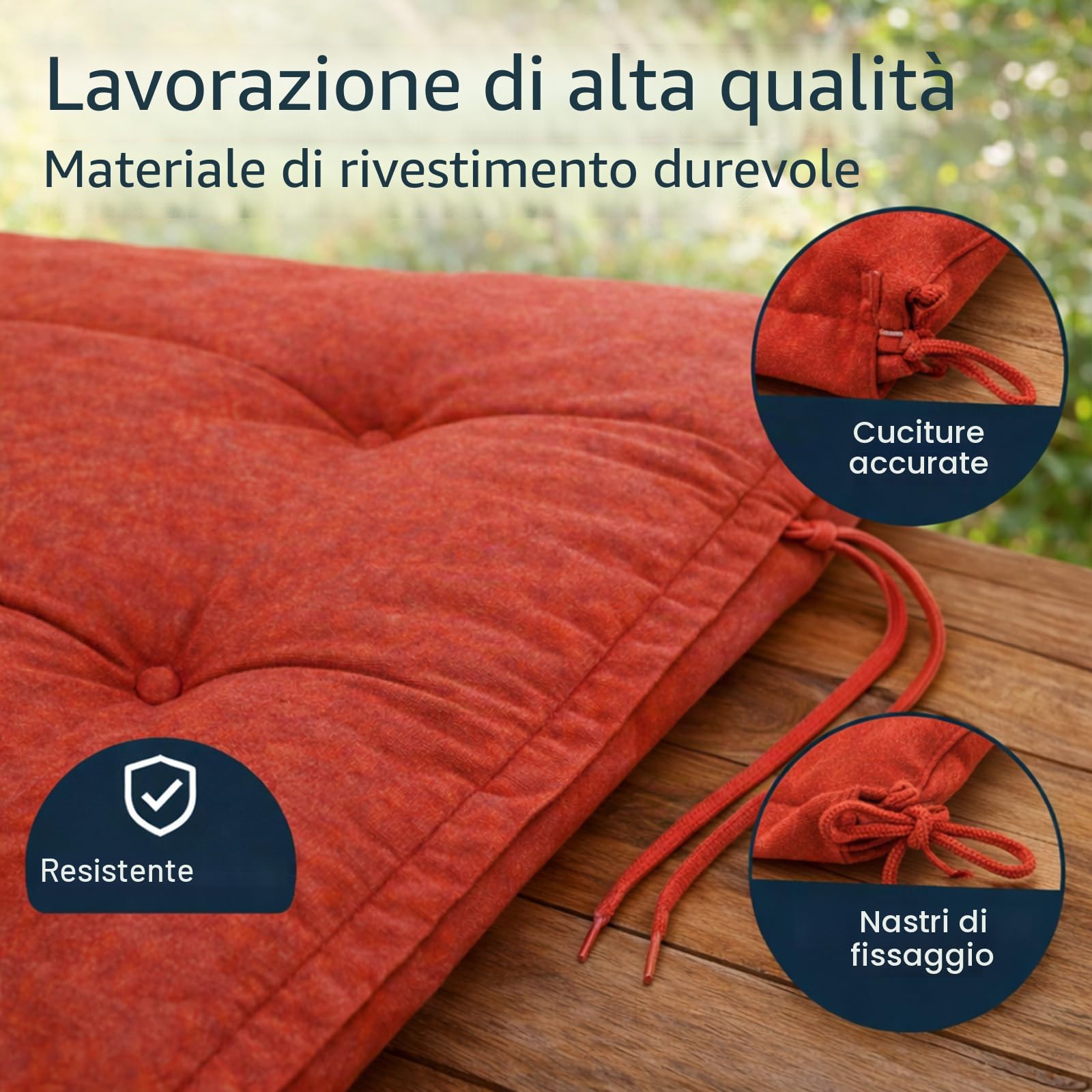 BURI 6 cuscini per sedia da giardino con schienale alto, 117 x 49 x 6 cm, resistenti alle intemperie, con anima in schiuma e tessuto non tessuto, cinghie di fissaggio e laccetti, comodi cuscini per