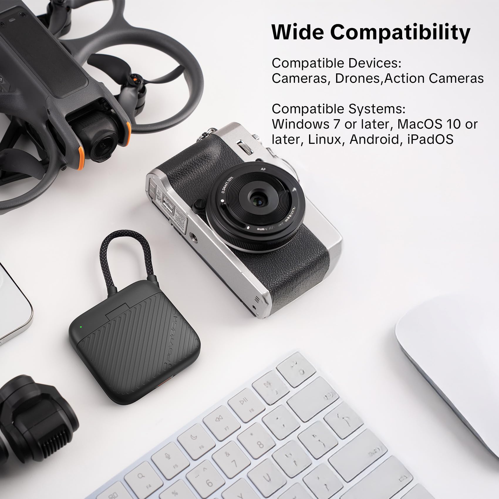 PGYTECH CreateMate Hochgeschwindigkeits Mini Kartenleser Gehäuse, 2-in-1 SD 4.0/Micro SD Card Reader, Tragbare Aufbewahrung, Dual-Slot Transfer/USB 3.1/Typ-C/OTG Kartenlesegerät, Schwarz