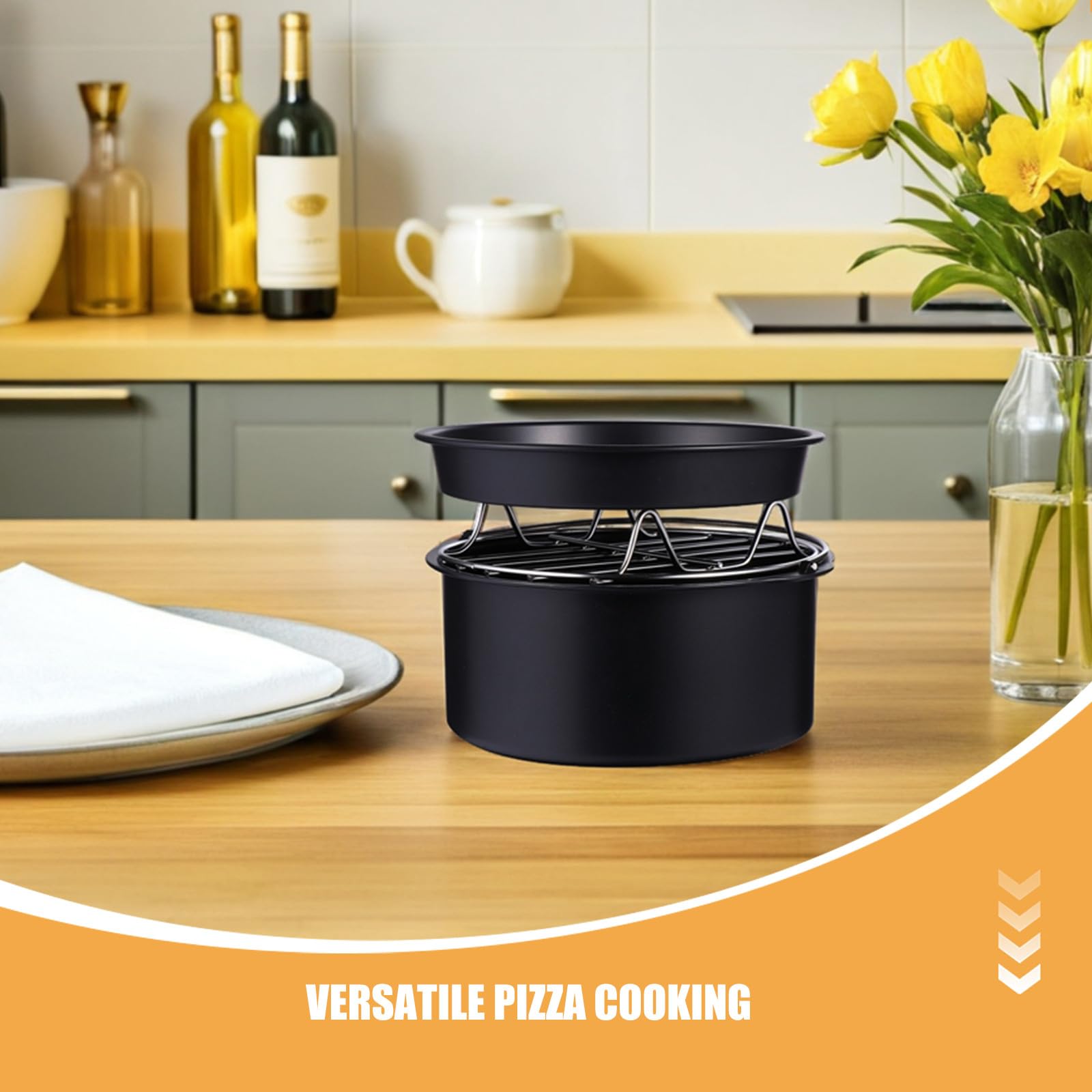 DOITOOL 1 Set Air Fryer Pizza Pan und Kuchen Barrel mit Dampf Rack Antihaftbeschichtung Backform Air Fryer Kuchen Barrel Backzubehör