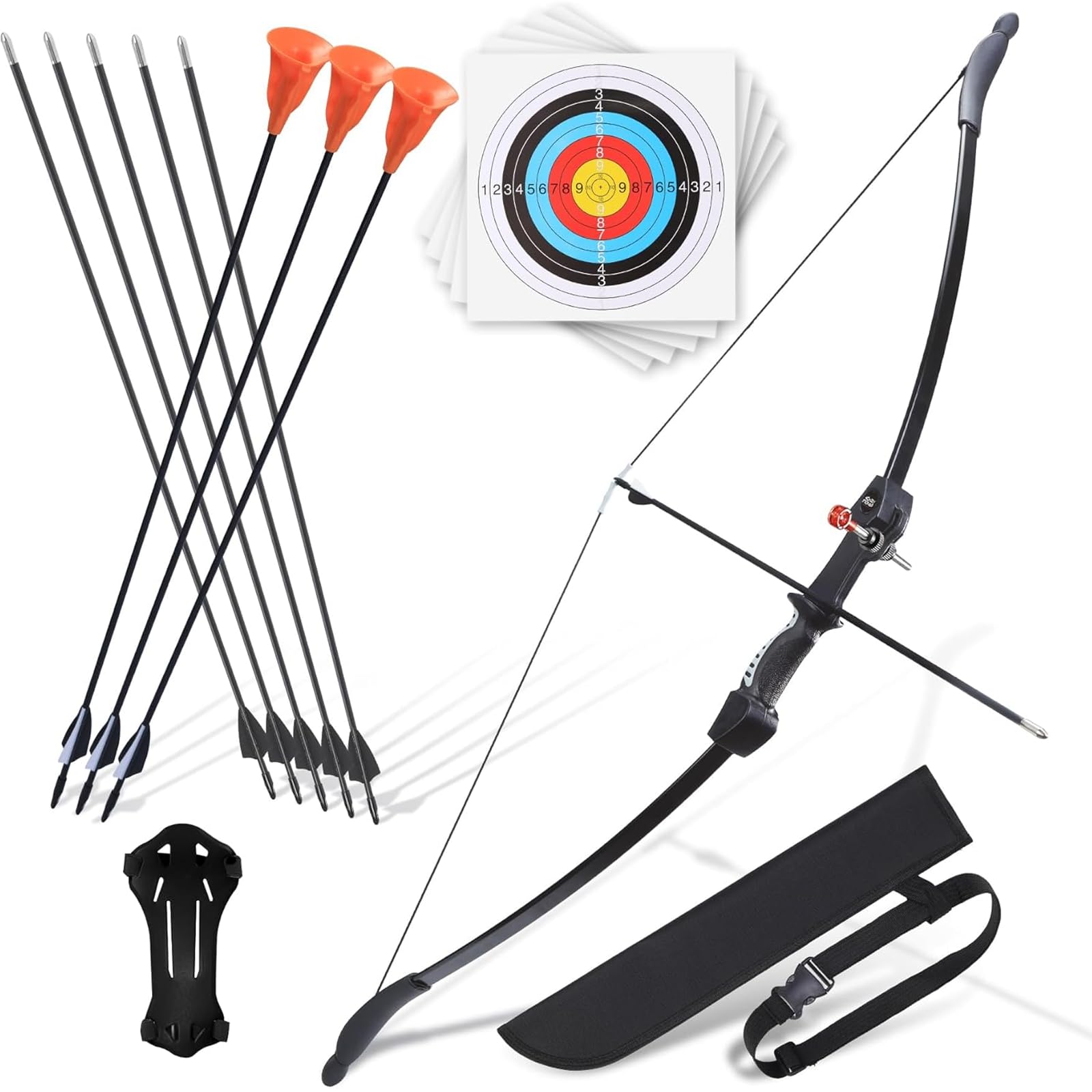 CrazyMouse Bow and Arrow for Teens Beginners Adults Recurve Bow Set 8 Arrows 5 Target Face Archery Longbow Kit Backyard Games Gift for Outdoor Sports
