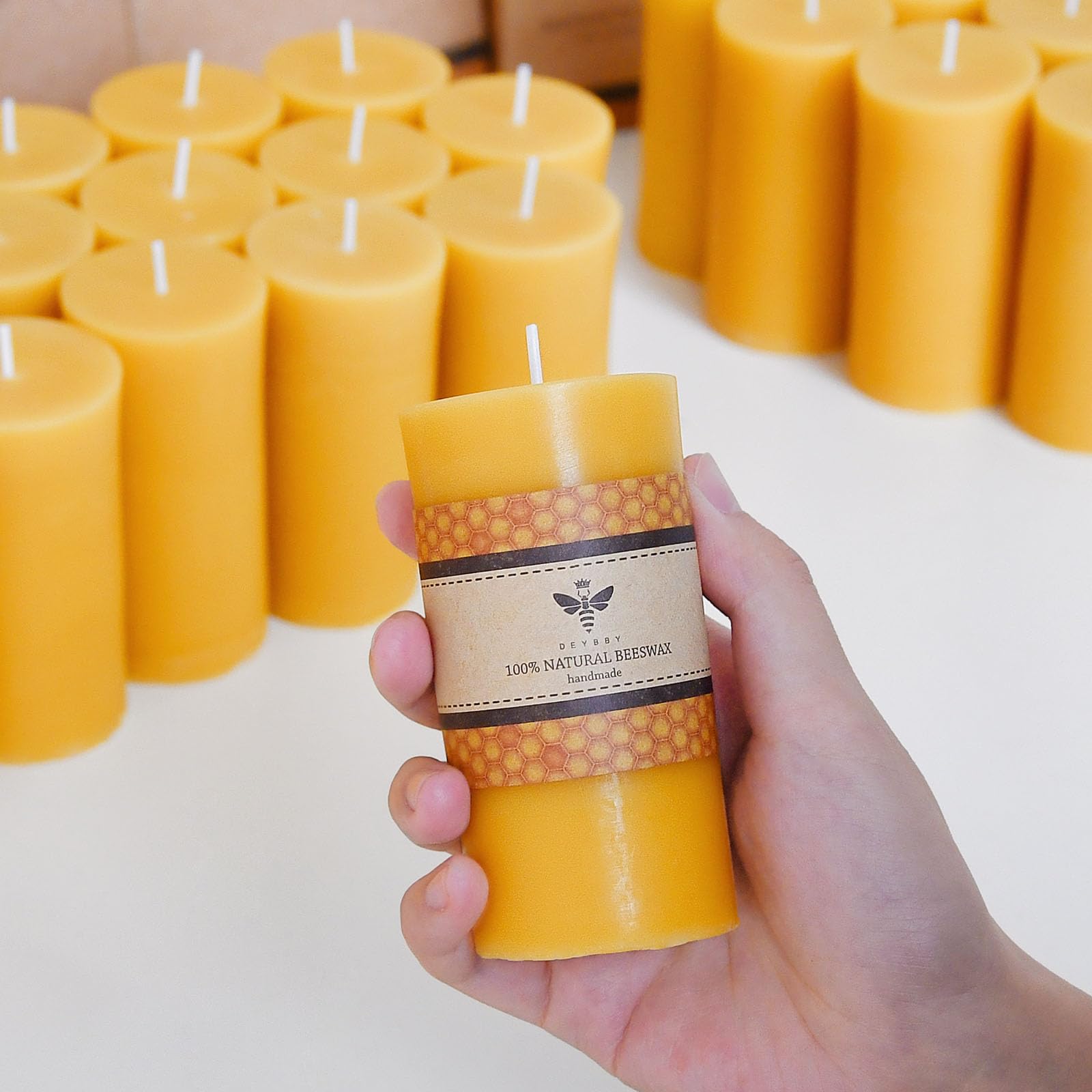 DEYBBY Juego de 12 velas de cera de abeja natural de 4 pulgadas, sin humo, sin goteo, con aroma natural para decoración de habitaciones, fiestas de emergencia, tiempo de combustión de larga duración