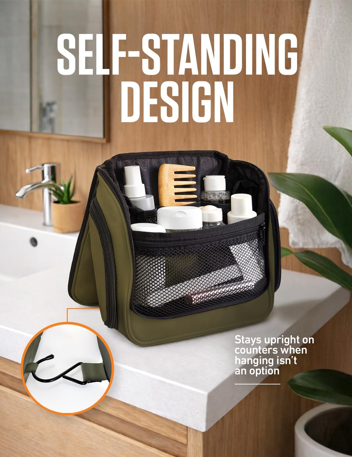 VENTURE 4TH Hanging Travel Toiletry Bag for Women & Men – Large Toiletry Organizer with 18 Compartments, Removable TSA Pouch, Travel Wash Bag for Toiletries, Makeup & Shaving Kit (Dark Green) - Image 5