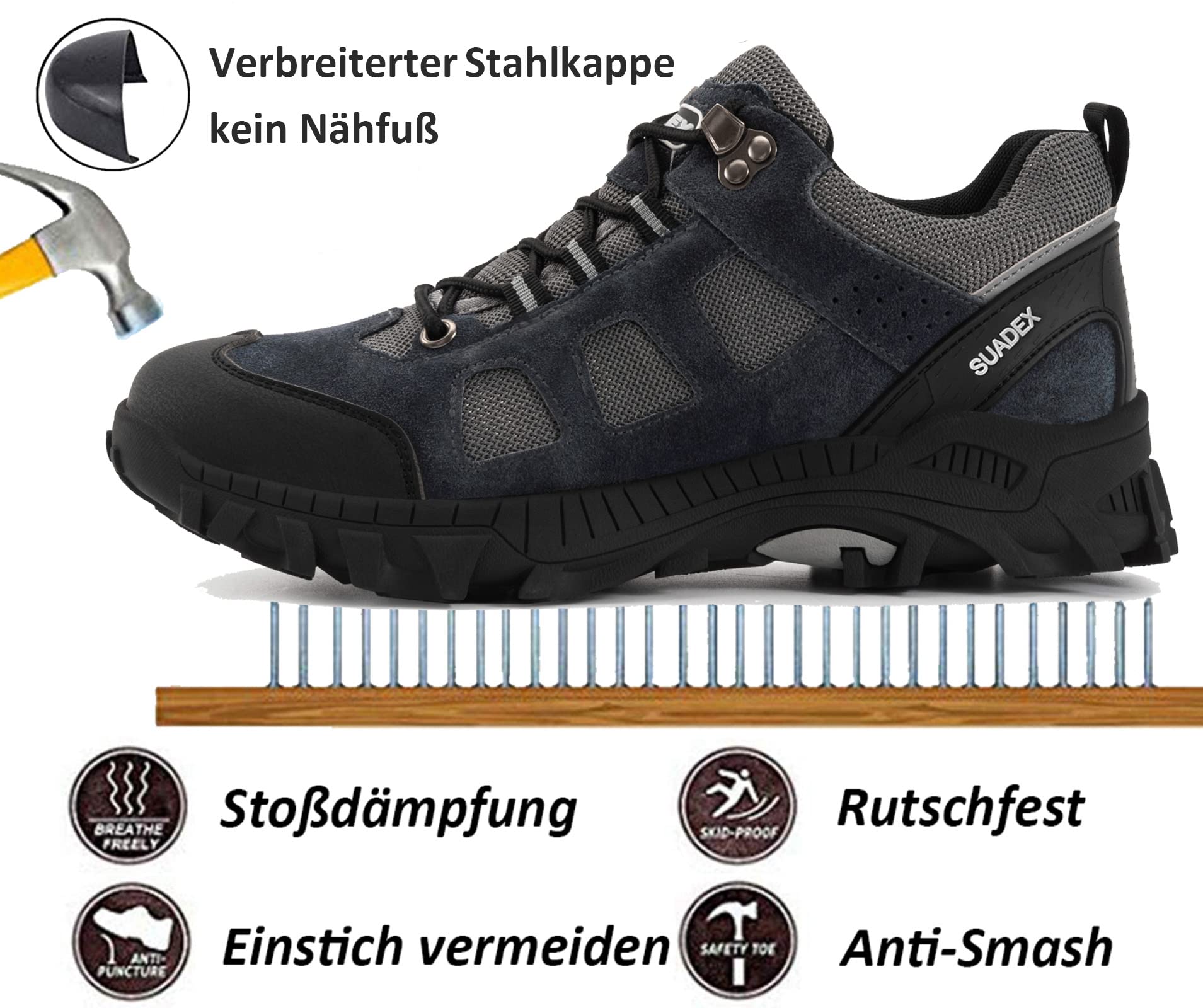 SUADEX obuwie antyfortunistyczne męskie buty damskie buty robocze męskie 37-48 EU, 1875 Szary, 45 EU