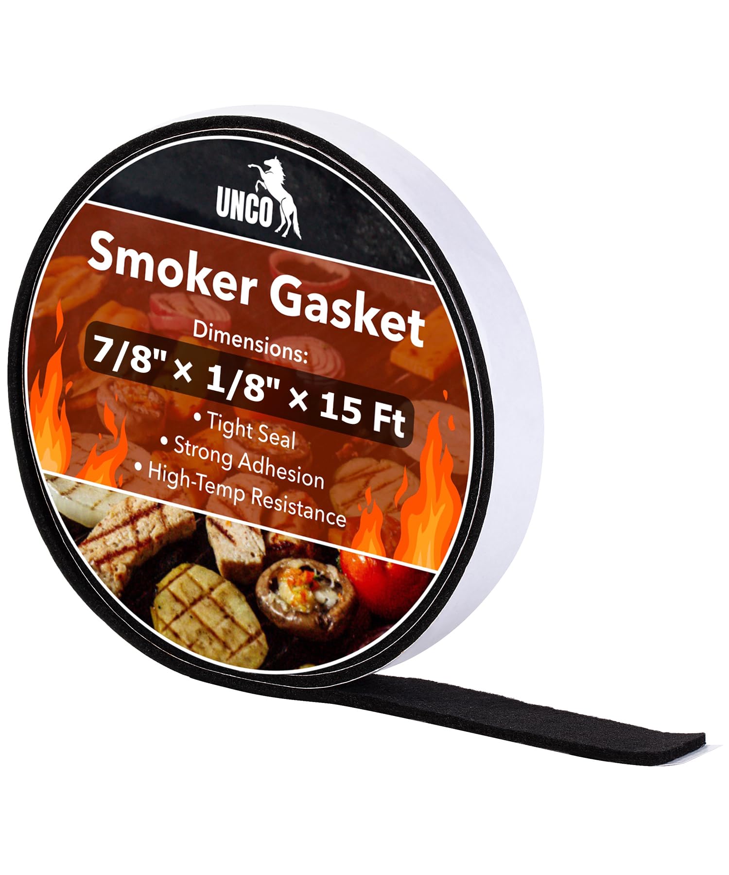 UNCO- Smoker Gasket, 15 FT, 7/8" x 1/8", Smoker Gasket Seal High Temp - grills and smokers | Mubboo