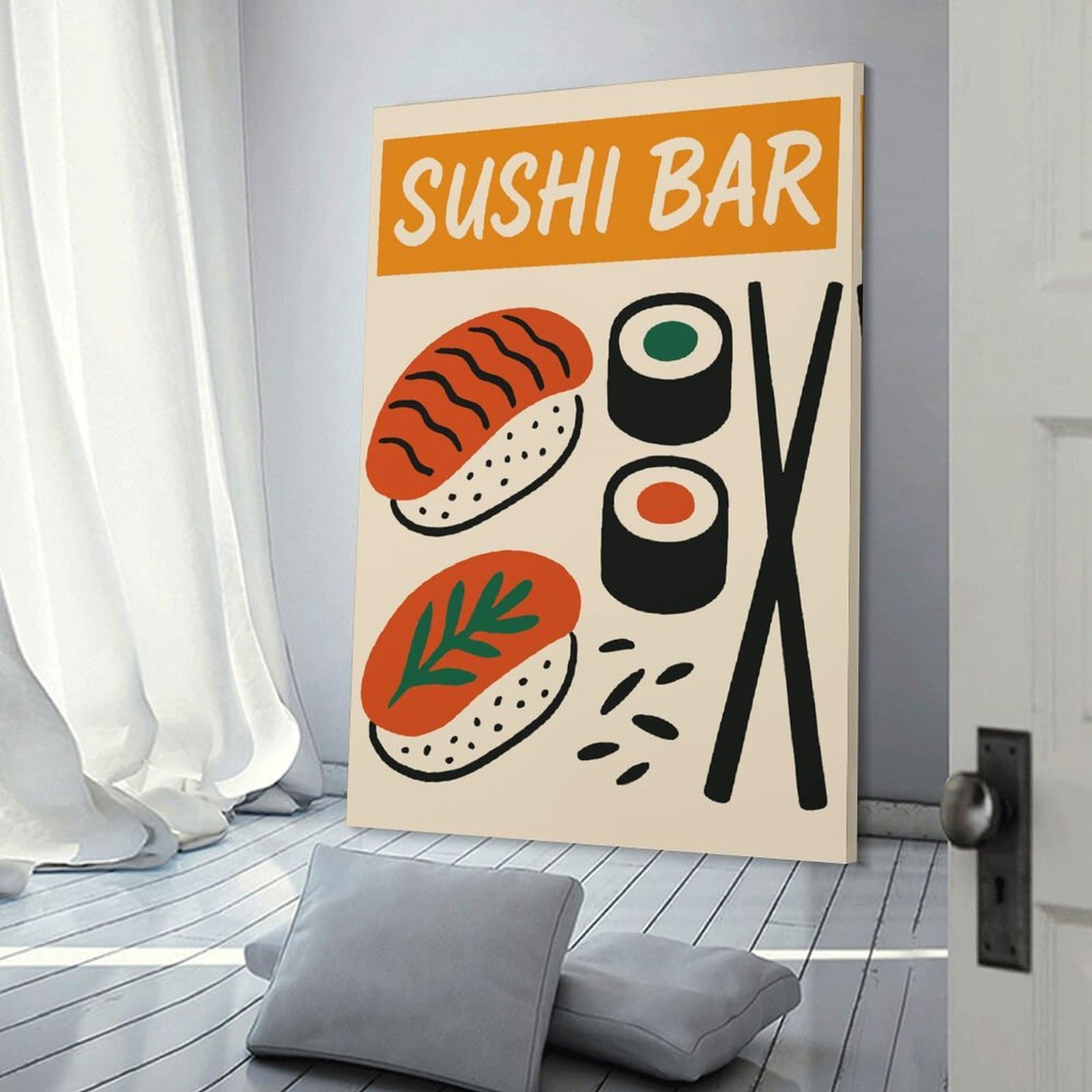 Junmoney Decorative Canvas Print Sushi Bar Illustration, 20x30inch(50x75cm), for Office, Study Or Home Workspace, Decorative Artwork for Productive Spaces