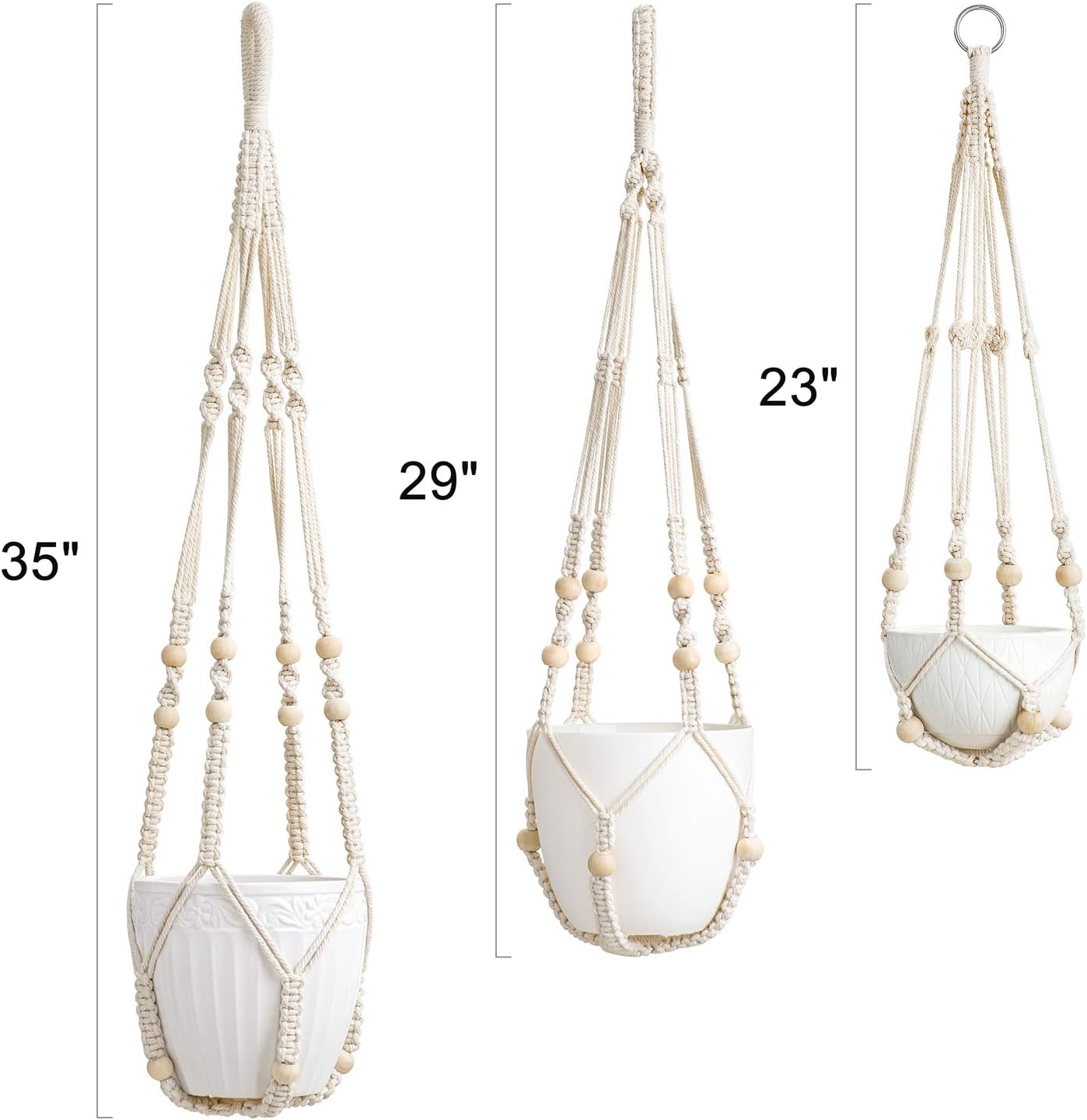 Mkono 3 Pack Macrame Plant Hangers Indoor Different Size Hanging Planter Basket Flower Pot Holder with Beads No Tassels 35"/29"/23", Medium, Ivory : Patio, Lawn & Garden