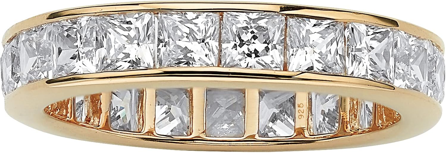 Palm Beach Jewelry PalmBeach Yellow Gold-plated Sterling Silver Princess Cut Cubic Zirconia Channel Set Bridal Eternity Ring Sizes 5-10