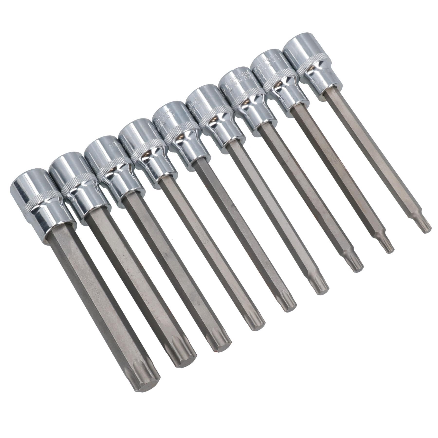 Cacciavite Torx/Star prese di bit 1/2" 9pz. T27 - T70 profondo da BERGEN A828