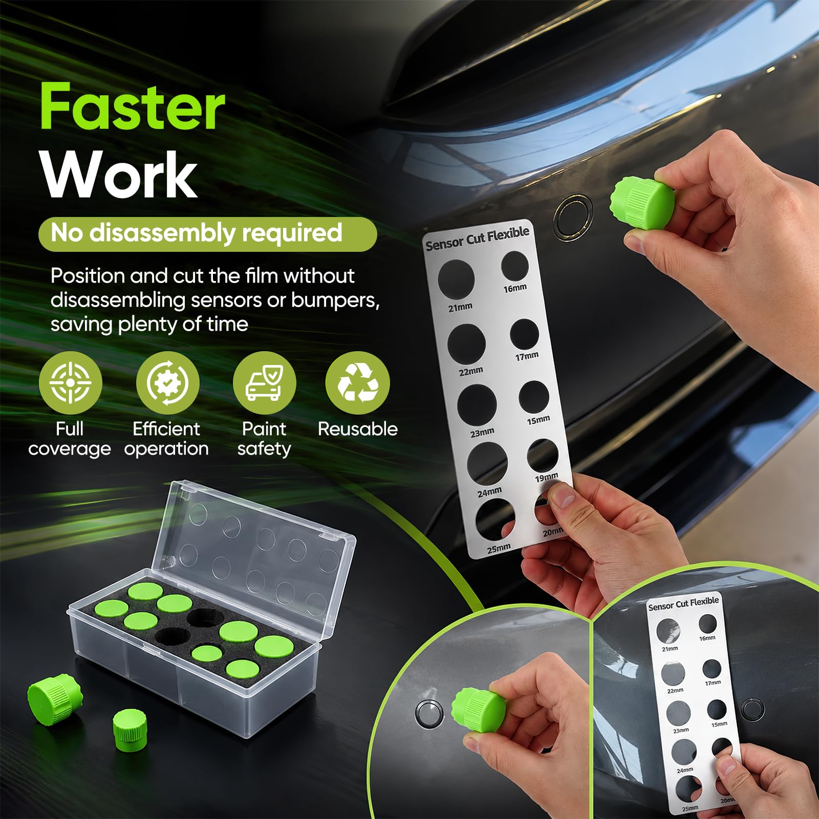 Sensor Cutter Kit, 16-25mm Parksensor-kit Lochfräser für PDC Sensoren Cutter Parksensoren Fahrzeugsensoren Kratzfester Bruchsicherer Autofolien Schablonenschneider In 10 Größen für Fahrzeugfolien