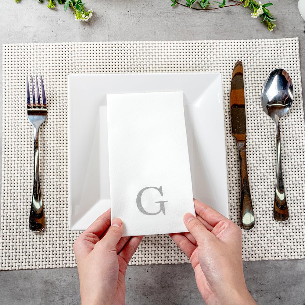 Luxenap - Servilleta rectangular de papel blanco con letra G, letra G, fuente Air Laid, Sans Serif, 15 3/4 x 8 pulgadas, caja de 50 unidades