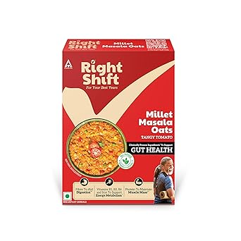 Right Shift High Protein Masala Oats - Tomato & Millets, 240g | 4X veggies | Ideal for Weight Loss, High Fibre | No Preservatives | Ready to Cook | Clinically Proven Ingredients for Gut Health - image, photos