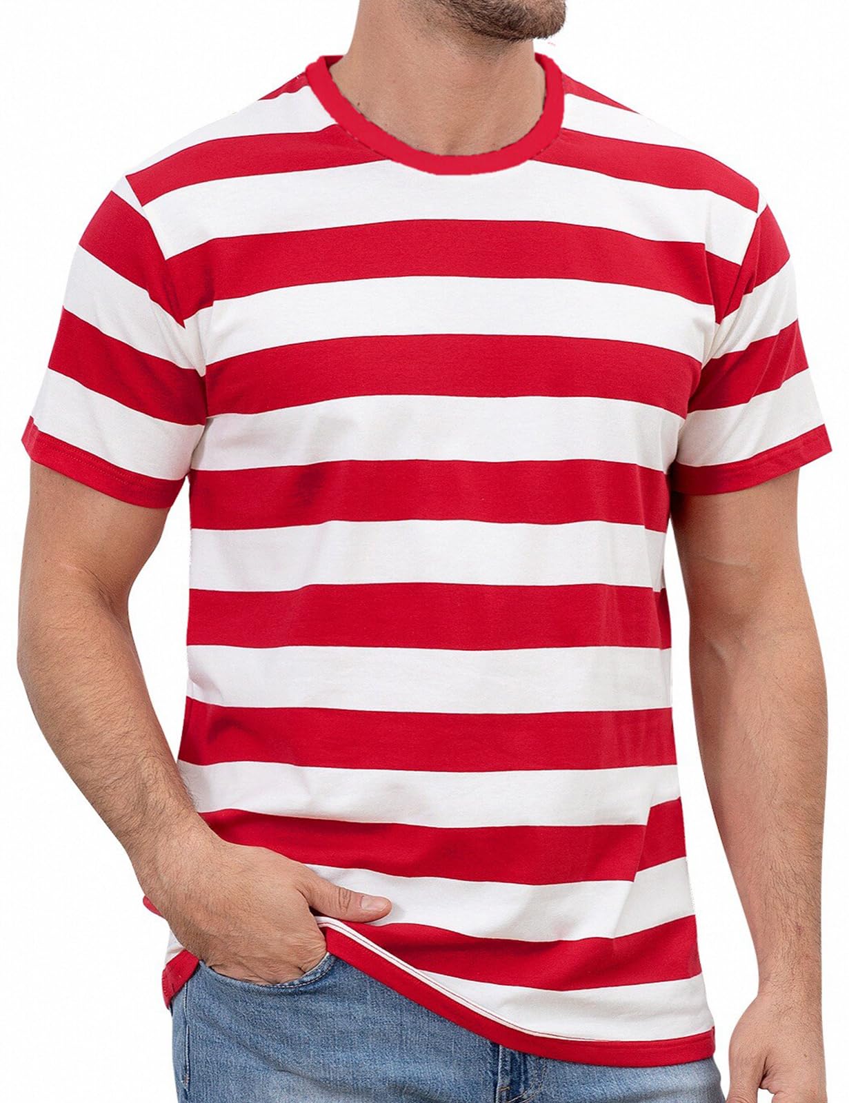 Funny World T-Shirt da Uomo in Cotone a Righe, A Righe Bianche e Blu., XL