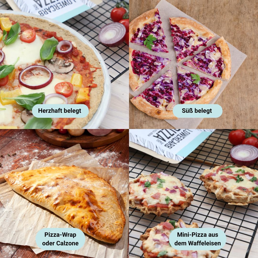 Mezcla de pizza baja en carbohidratos para 2 bases de pizza o 1 molde | 90% menos de carbohidratos | Sin gluten, 29 g de proteína vegana, con harina de almendras, cáscaras de psyllium y linaza, cetog