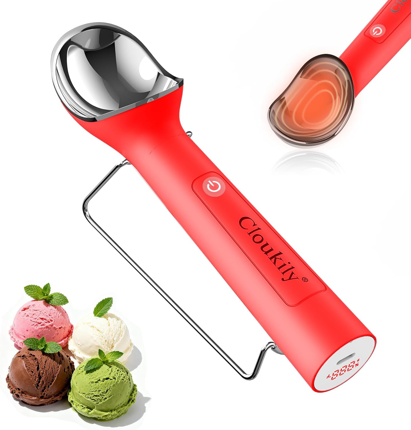 Heated Ice Cream Scoop with ON/OFF Switch(Latest Gen 3.0): Rechargeable Electric Icecream Scooper with Holder,2025 Kitchen Gadgets for Hard Ice Cream, Waterproof IP67,Max to 158℉