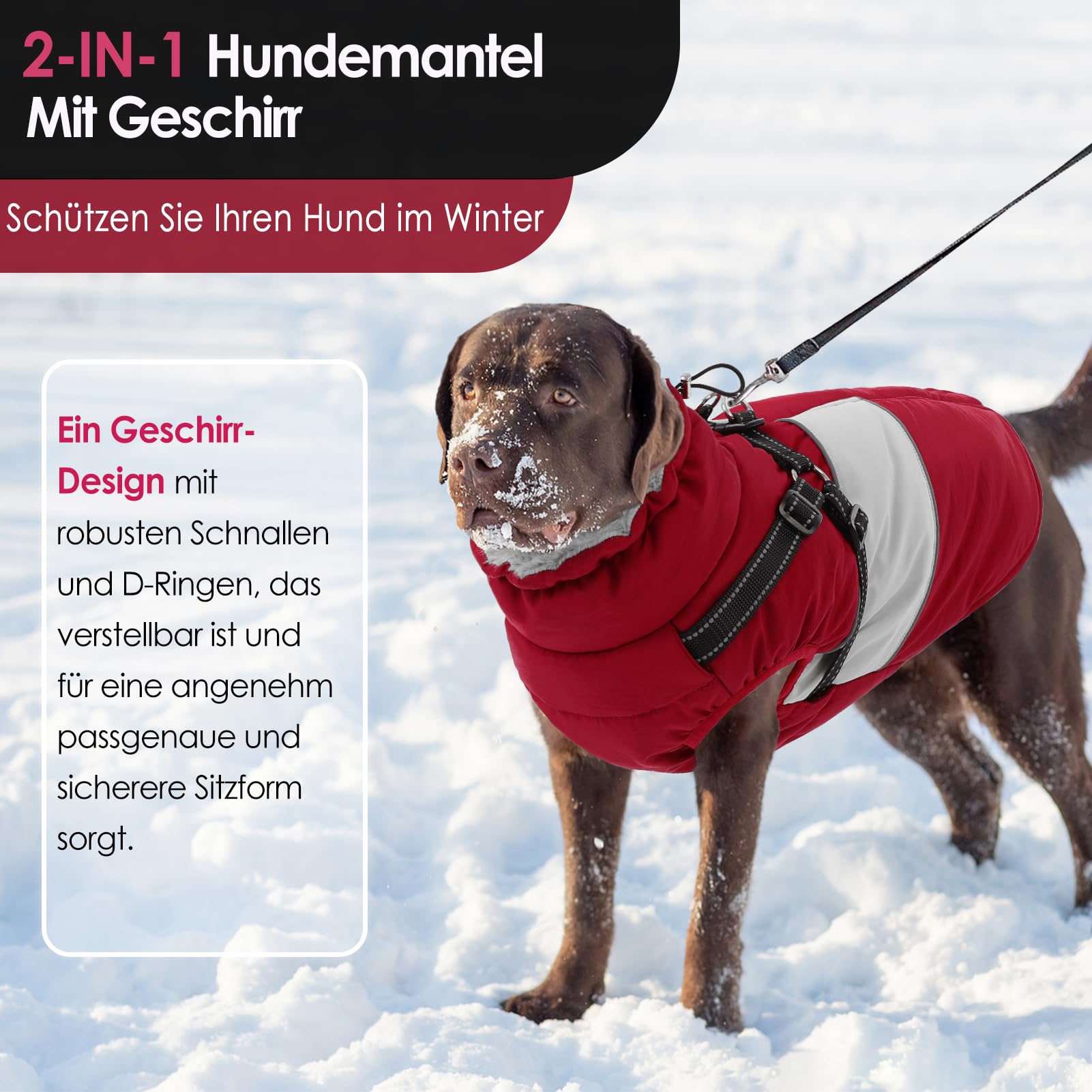 AOFITEE Hundemantel Winter, Wasserdicht Warme Hundejacke Wintermantel für Große Hunde, Reflektierend Hunde Wintermäntel mit Geschirr, Reißverschluss, Warme Outdoor Hundebekleidung für Kaltes Wetter