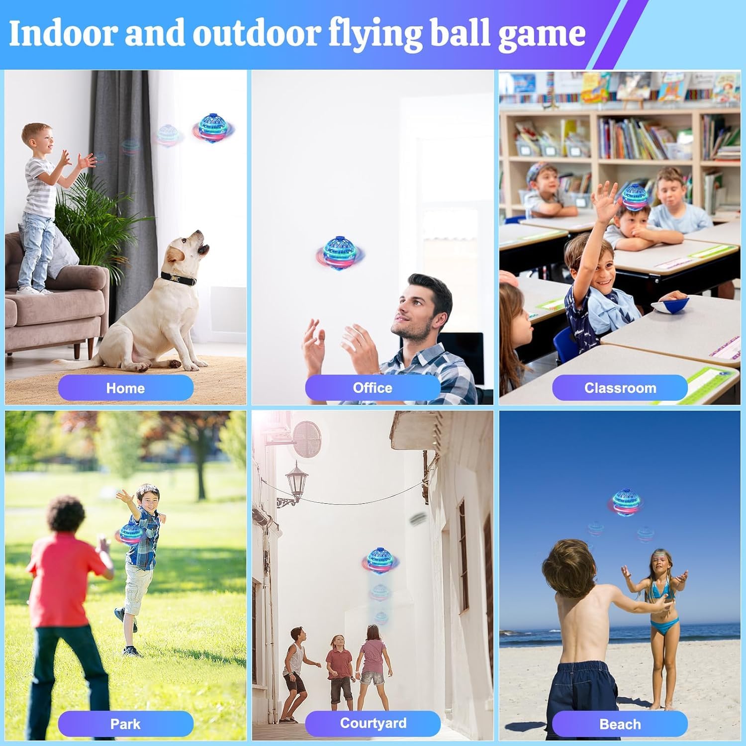 OBEST Mini Fliegender Ball Magischer Flugball Boomerang Flying Orb Ball mit LED Licht, 360 Flip Orbi Drohne UFO Hover Spinner Innen Außen Spielzeug für Kinder Erwachsene Jungen Mädchen Geschenk
