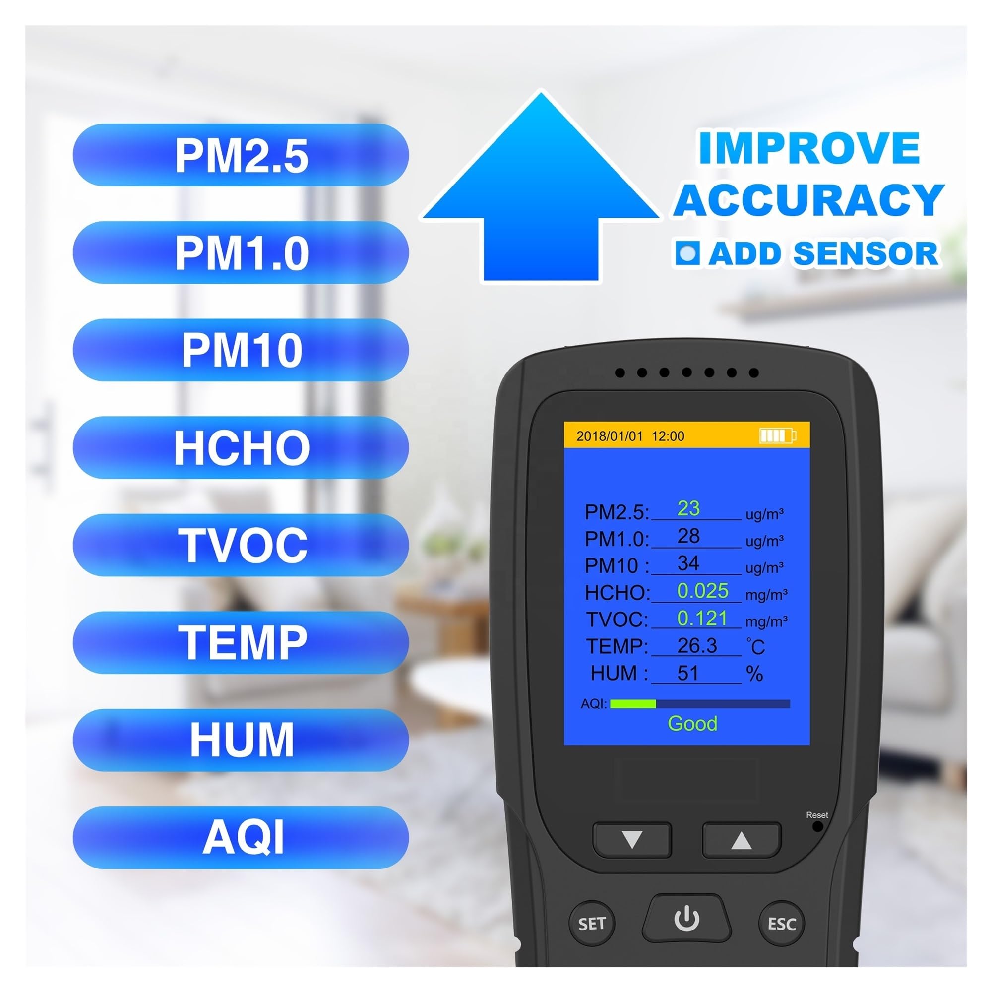 Monitor portátil de Calidad del Aire PM2.5 Contador de partículas Detector portátil de contaminación por Polvo multifunción