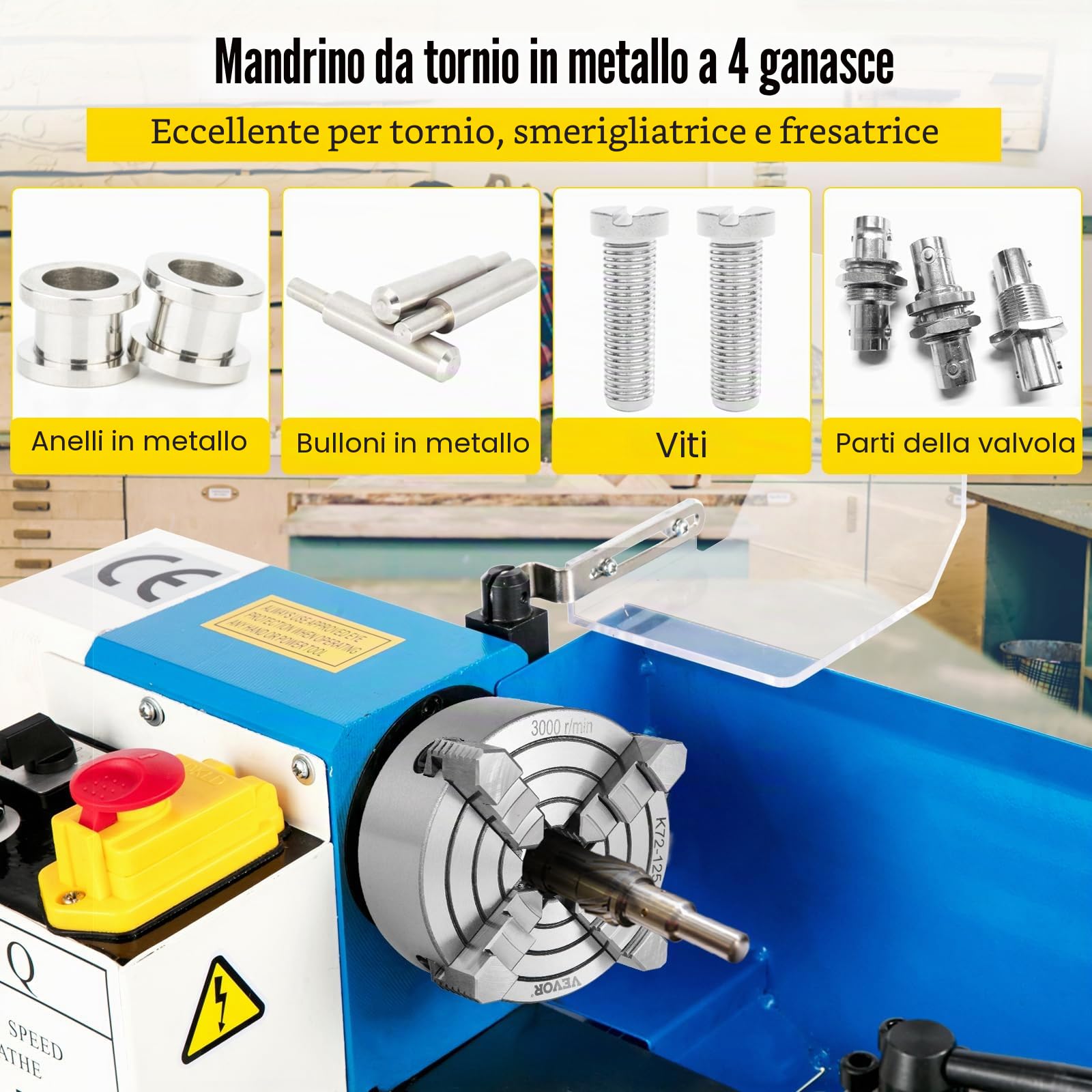 Mophorn Mandrino per Tornio Indipendente a 4 Griffe K72-125 - 5 Pollici 125 mm - Mandibola Reversibile per Metallo - Accessori per Macchina