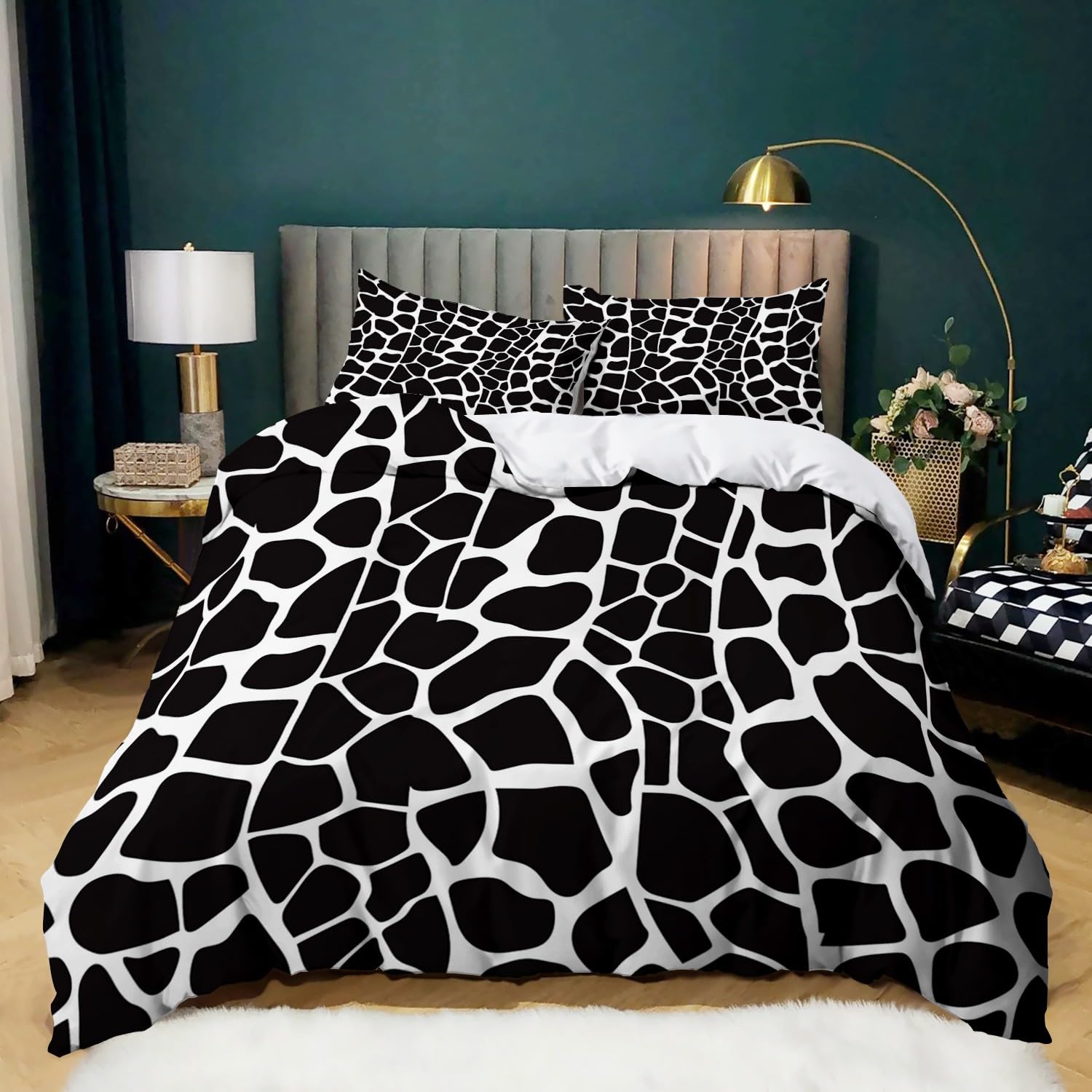 Set copripiumino da 155 x 220 cm, per bambini, ragazzi e adolescenti, per letto singolo, strisce colorate con motivo leopardato, copripiumino con chiusura lampo e federa da 80 x 80 cm