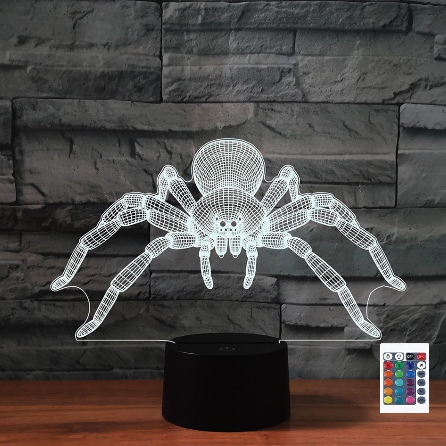 FLRXHK Spider 3D Illusion Night Light Touch Table Desk Lamp with Remote Control 16 Colors Optical USB LED Night Light for Kids Gift Room Decoration