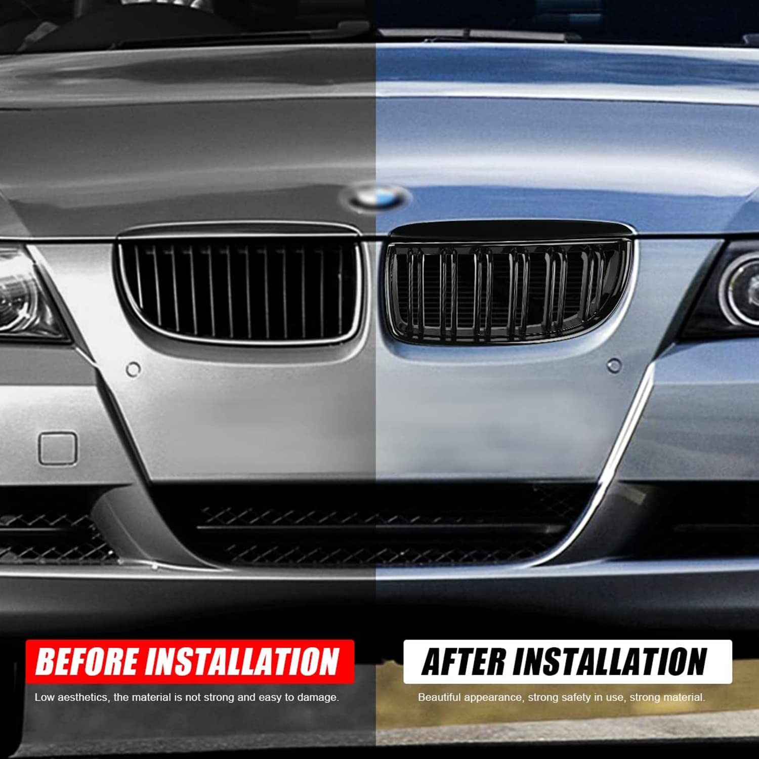 Paire Calandre Sport Noir Brillant BMW E90 E91 2005-2008 - Double Lamelle - ABS - Viviance