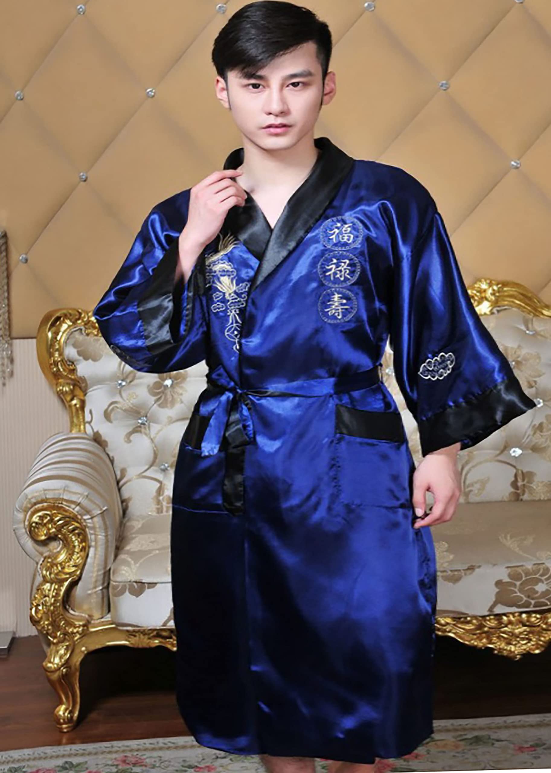 GFM Robe de chambre ou kimono motif dragon chinois pour homme ou unisexe