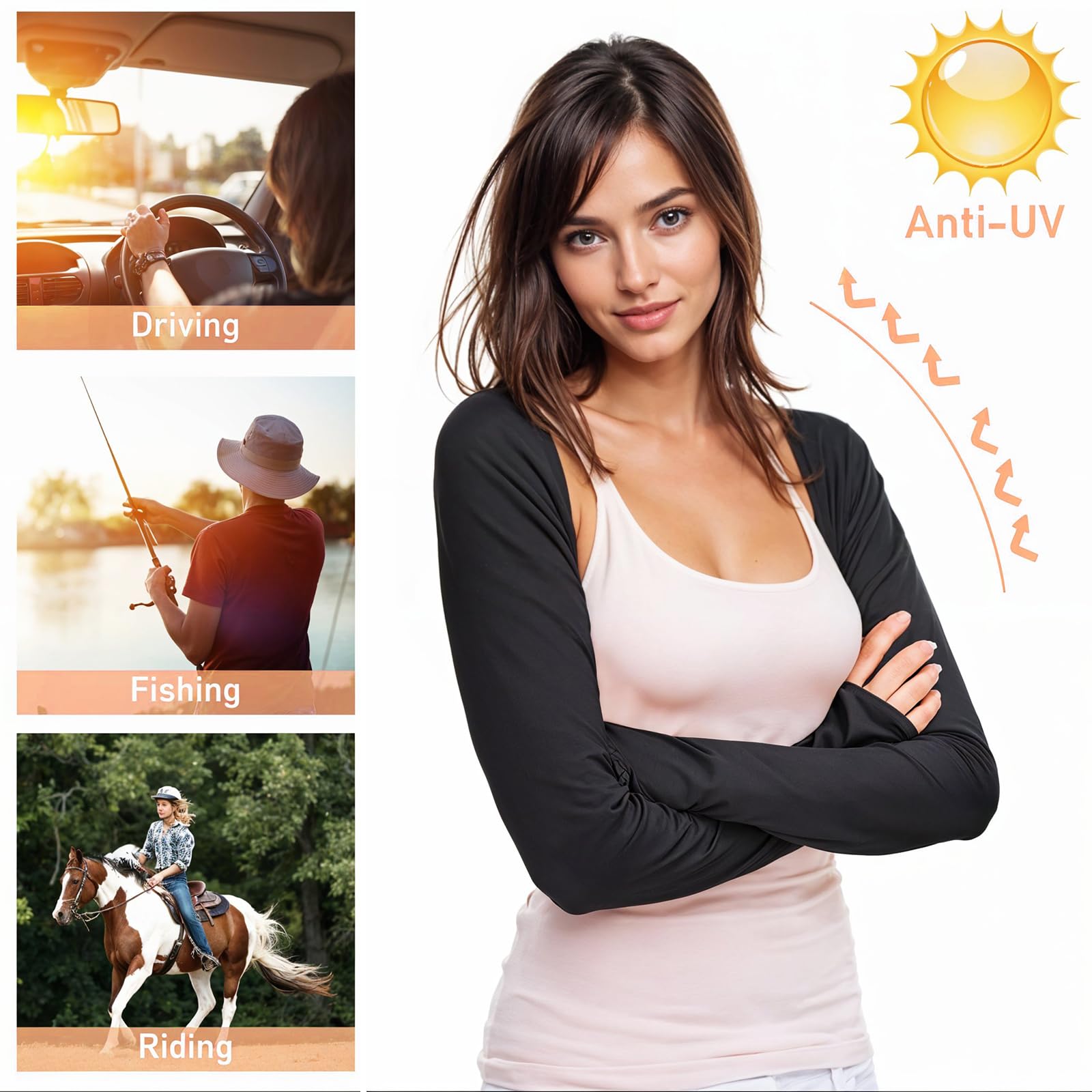 Sun Sleeves UV Schutz Bolero Schal Armmanschette Armstulpen mit Fingerloch für Damen Herren Outdoor