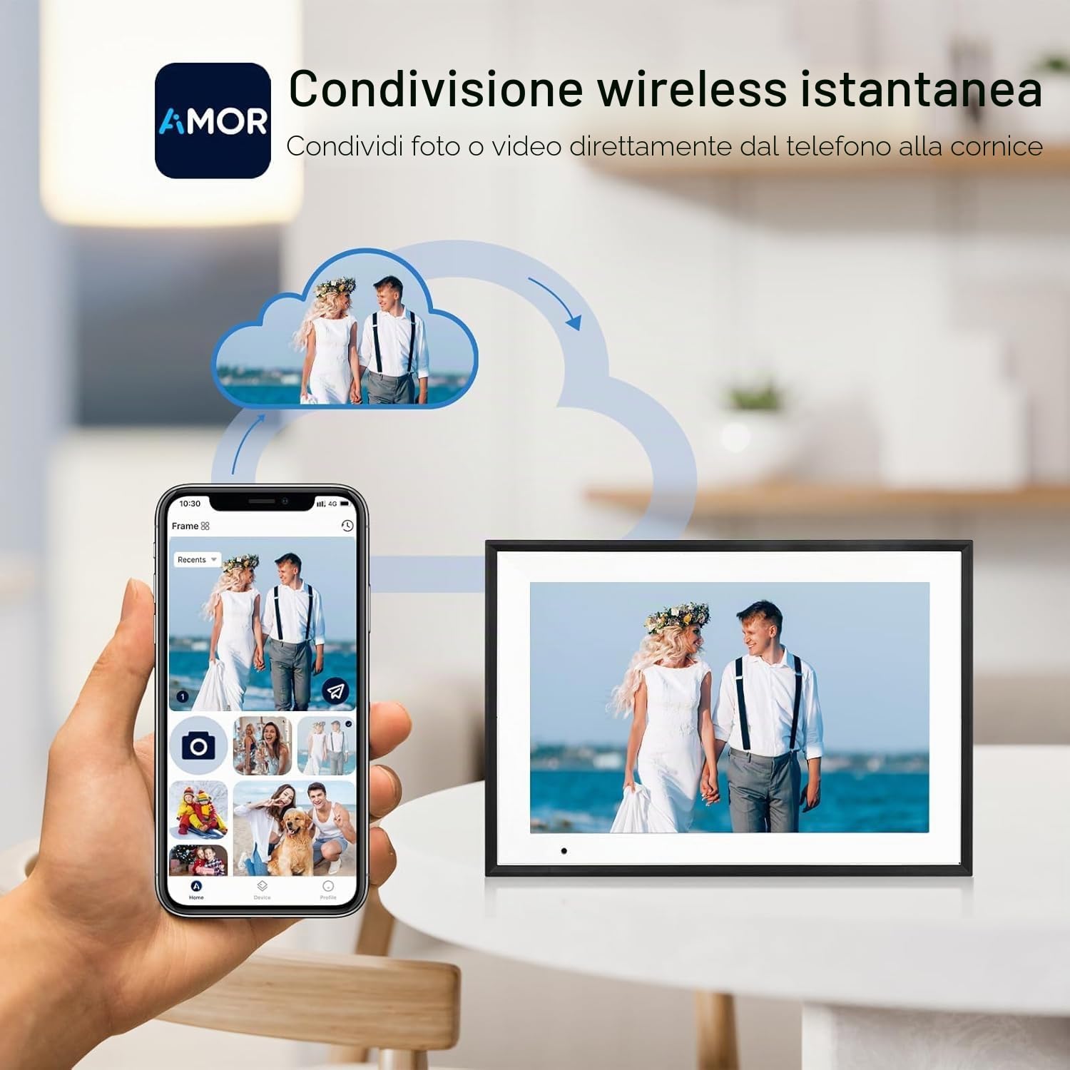 Cornice digitale Wi-Fi Humblestead, rotazione automatica, schermo touchscreen intelligente IPS da 10,1 pollici 1280 x 800, configurazione remota semplice tramite l'app AiMOR, nero