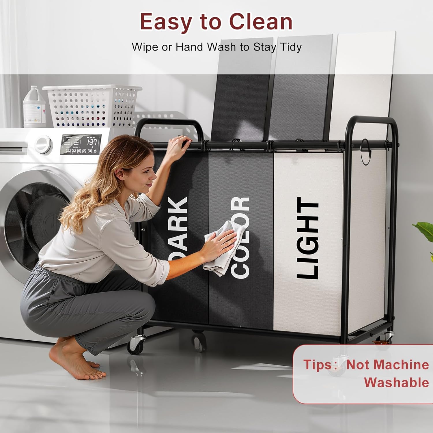 3-Compartment Laundry Cart with Lockable Wheels & Lid 180L Large Wheeled Laundry Basket Heavy-Duty Sorting Organizer for Laundry Room (Multicolor)