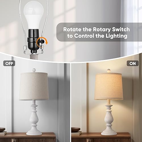 Miniatura 2 de QiMH Juego de 2 lámparas de mesa rústicas para sala de estar, lámpara de mesita de noche vintage con interruptor giratorio, lámparas de mesa