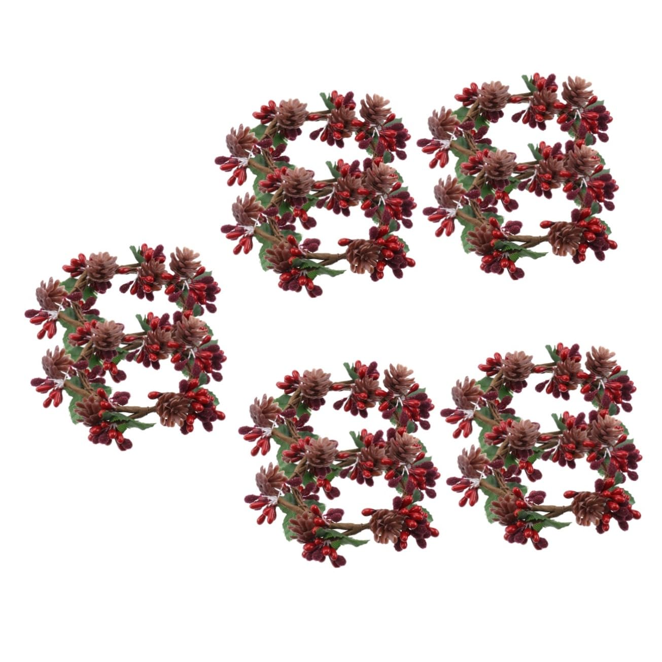 Cabilock 5 Sätze Kranz Weihnachten Rahmen Ornamente Weihnachten Beeren Tannenzapfen Künstliche Girlande Dekorationen Frohe Banner Berry Kerze Ringe 2 Stück * 5