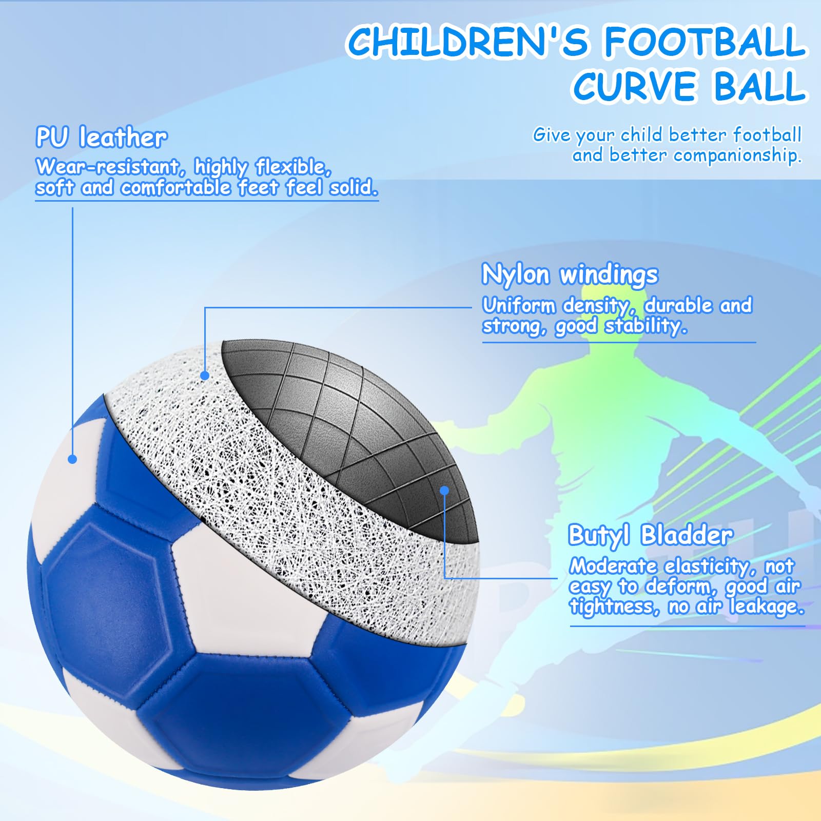 Palla da calcio, curva professionale, misura 4, pallone da calcio leggero in 20 cm, per bambini con pompa a sfera 1, regalo per bambini dai 6 ai 12 anni che amano il calcio