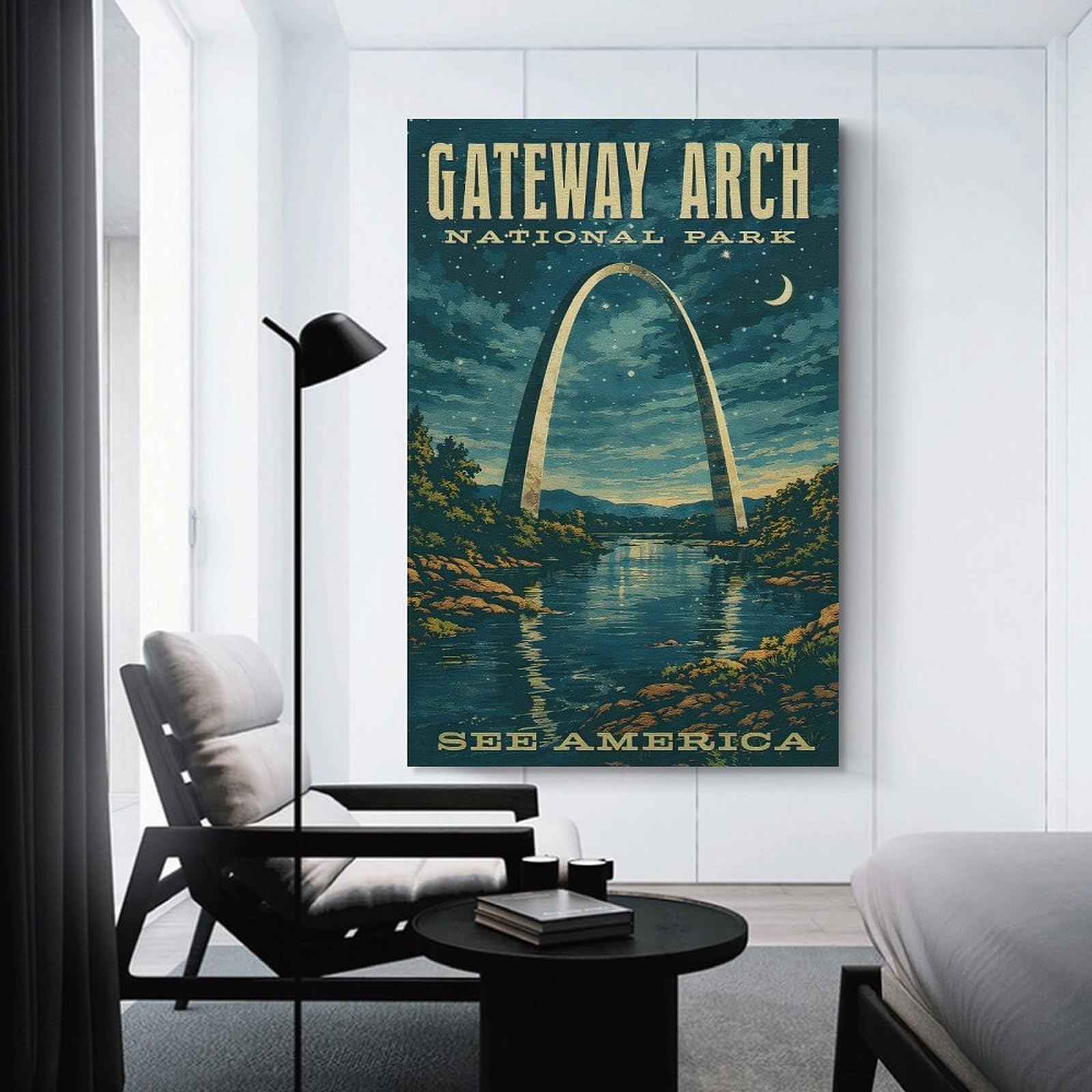 Junmoney Gateway Arch National Park Vintage Room Decor Wall Art, 24x36inch(60x90cm), for Hallway, Lounge Or Guest Room, Gift Idea for Housewarming And Birthdays