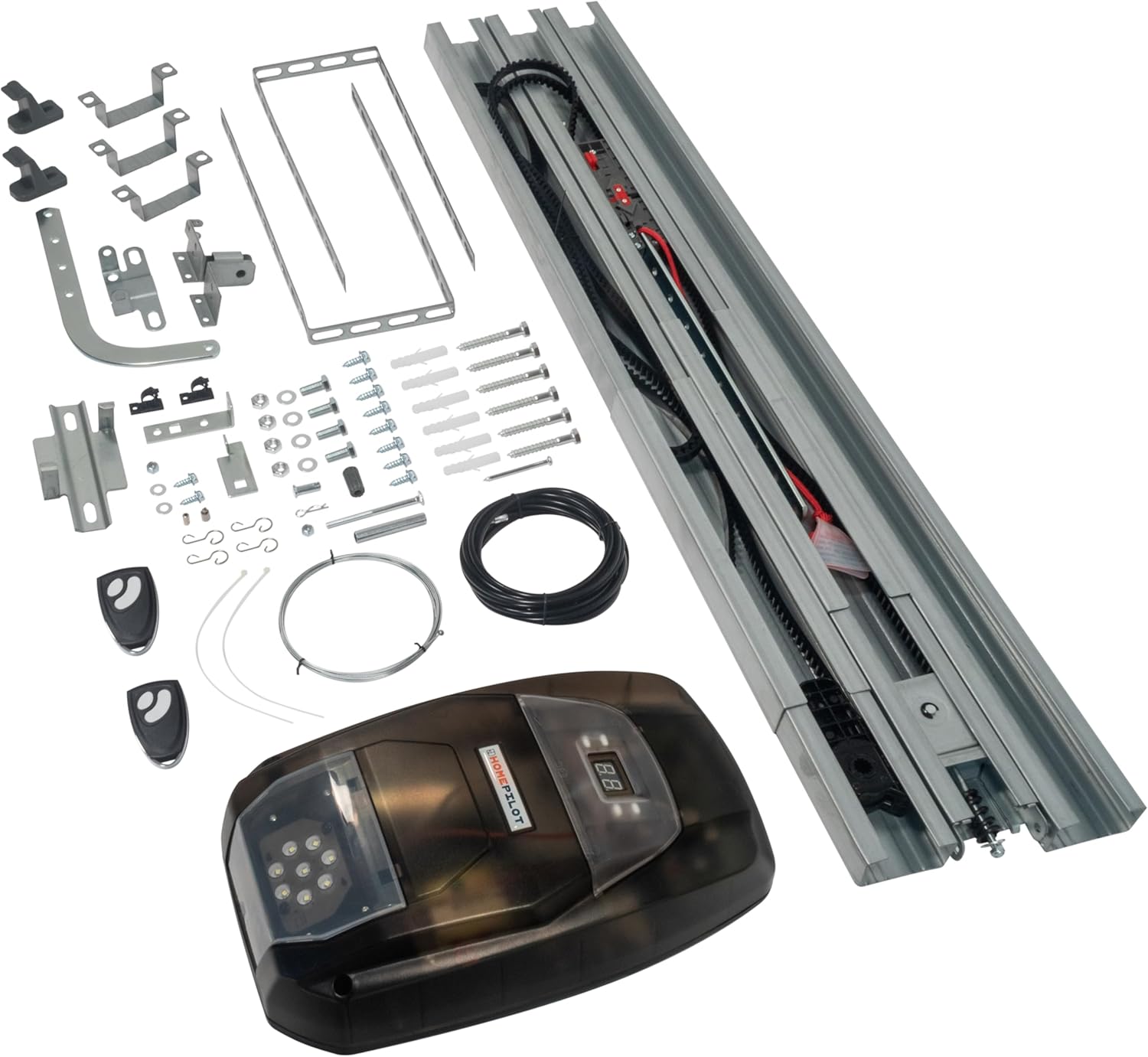 All components of the HOMEPILOT Premium Smart Garage Door Opener kit