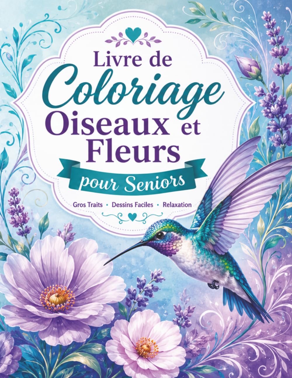 Livre de Coloriage Oiseaux et Fleurs pour Seniors: Cahier grand format avec illustrations florales, oiseaux apaisants et traits épais pour coloriage facile