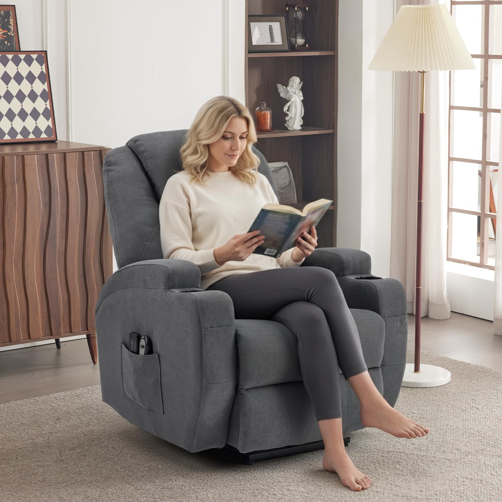 LEADZM Silla eléctrica, Silla de Relax eléctrica, Con función de masaje | de calefacción, control remoto de inclinación relajante con reposapiés, capacidad de carga, 160 kg, gris oscuro