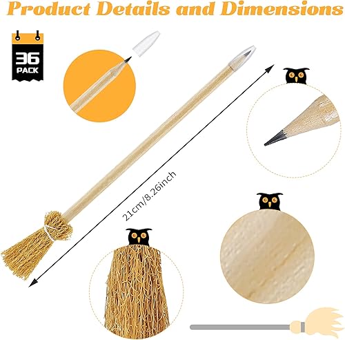 Miniatura 2 de Clabby Lápiz de escoba de bruja de Halloween, 36 piezas de escoba de bruja de Halloween, accesorios elegantes para recuerdos de fiesta y suministros