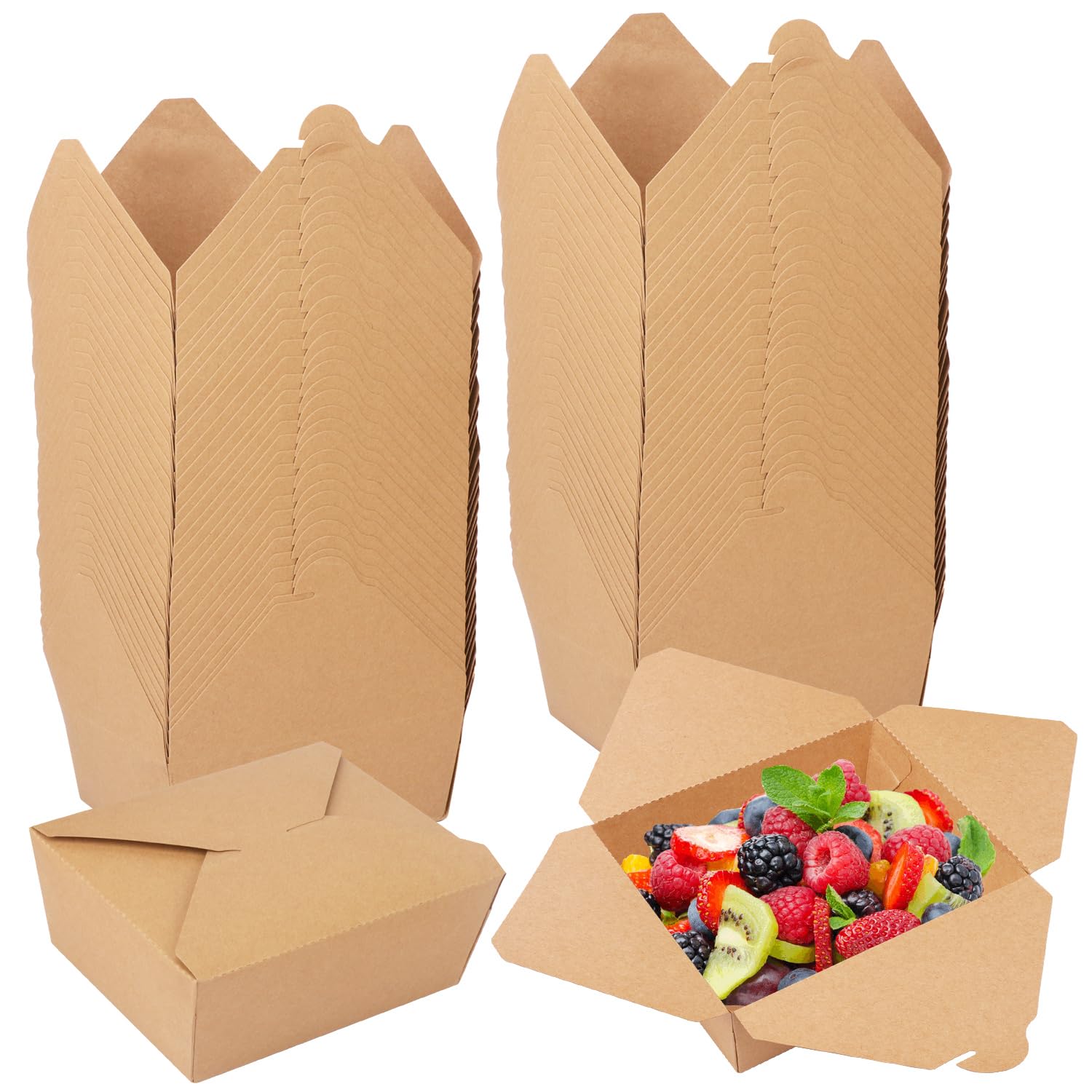 IHDYPPEW 60 Pack 48 Oz Paper Take Out Food Containers, Lunch Meal Food Boxes, Disposable To Go Boxes for Sandwich, Salad, Pasta, Cake, Restaurant,