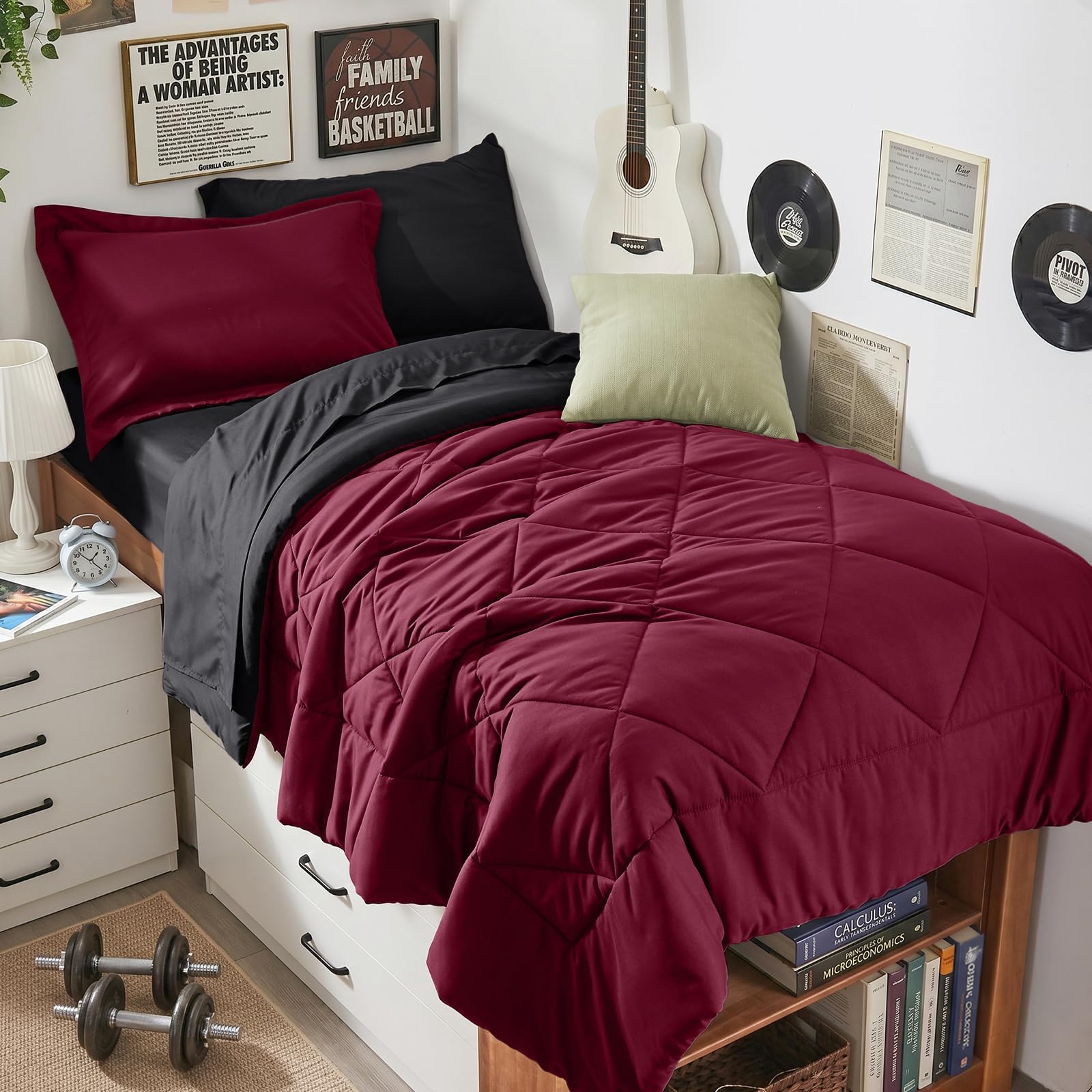 HEVUMYI 5-Piece Twin Comforter Set, Red &amp; Black Bed in a Bag