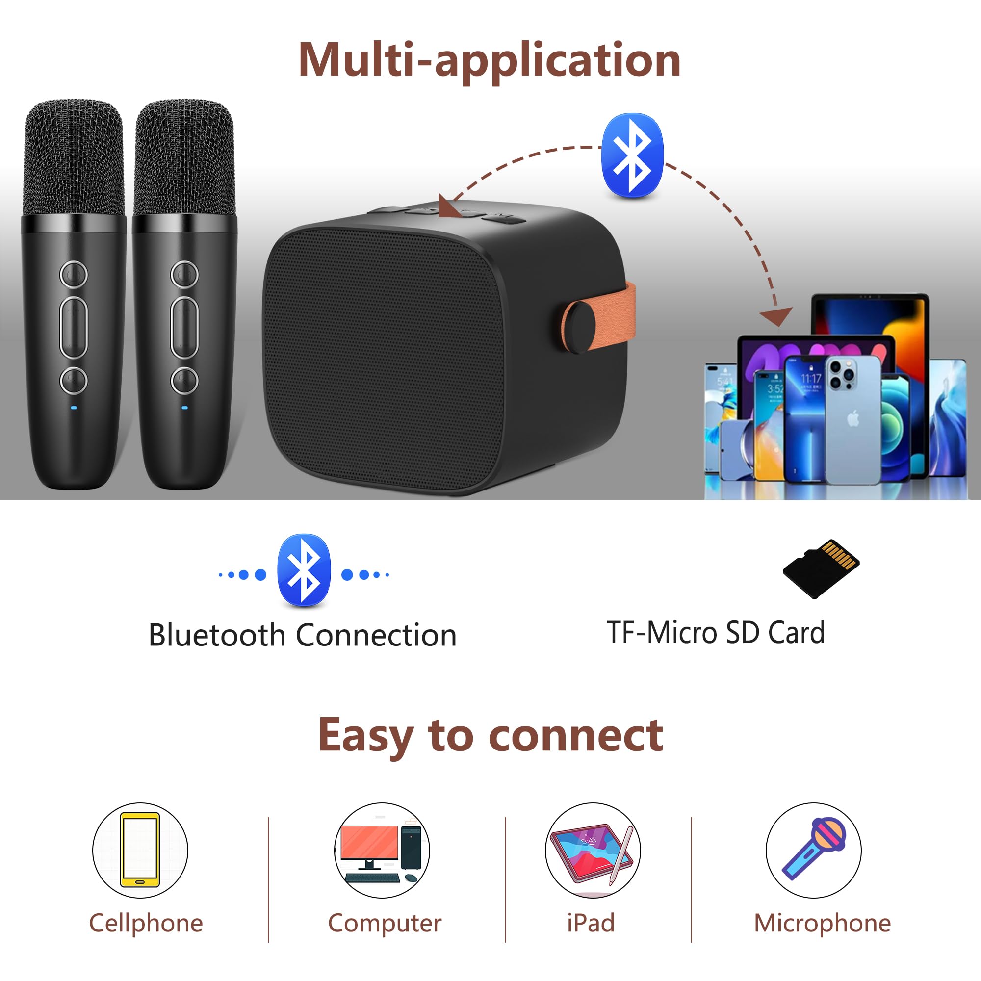 BONAOK Microfono Karaoke Giocattoli 2 Microfono, Caraoke Bluetooth per Bambini Adulti, Lettore Karaoke Portatile Microfono per Ricaricare, Giocattoli Elettronici per Bambini (Nero)…